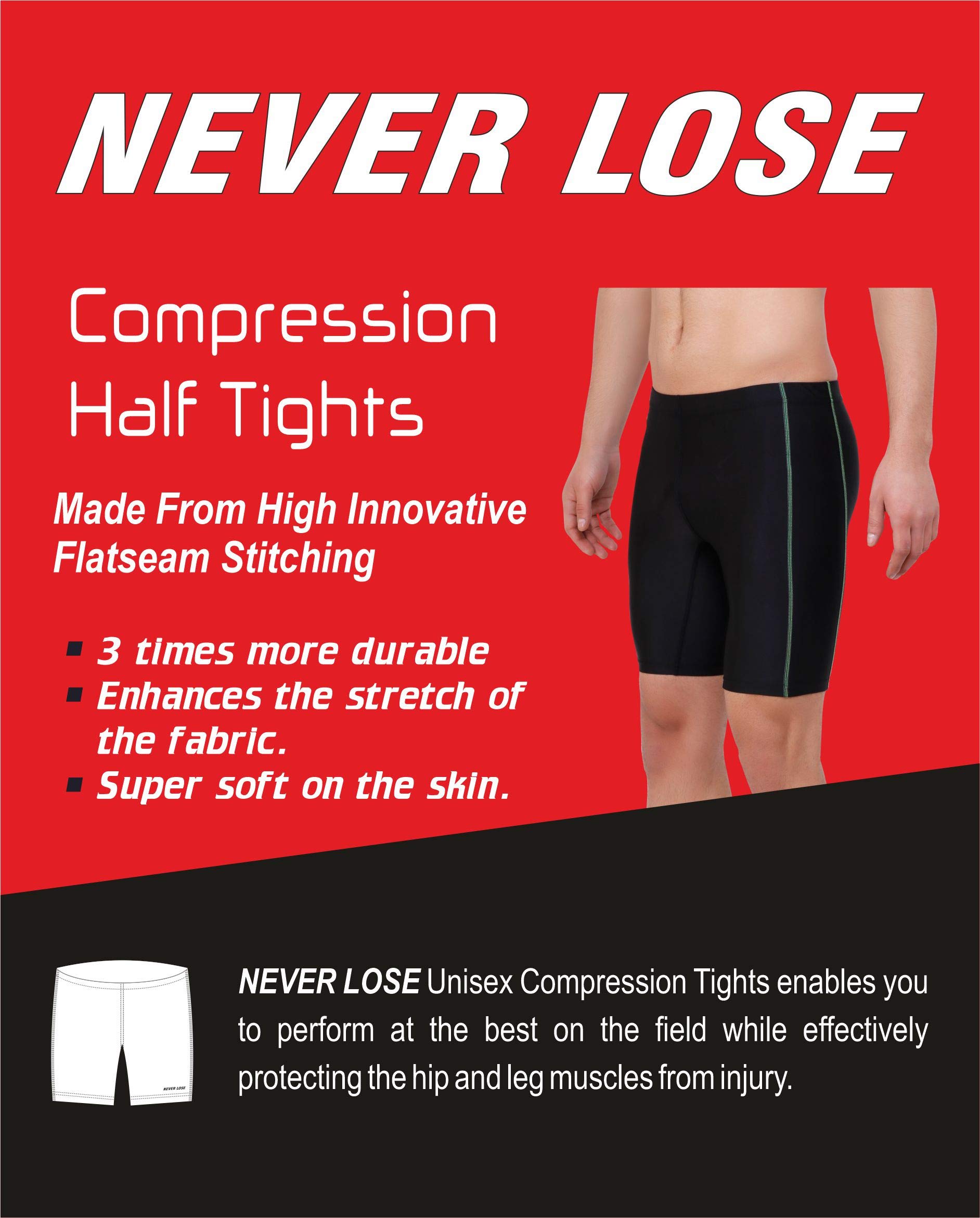 NEVER LOSE Unisex Compression Sports Shorts - Breathable Workout Half Tights for Running, Gym & Yoga | Moisture-Wicking Athletic Wear for Men & Women