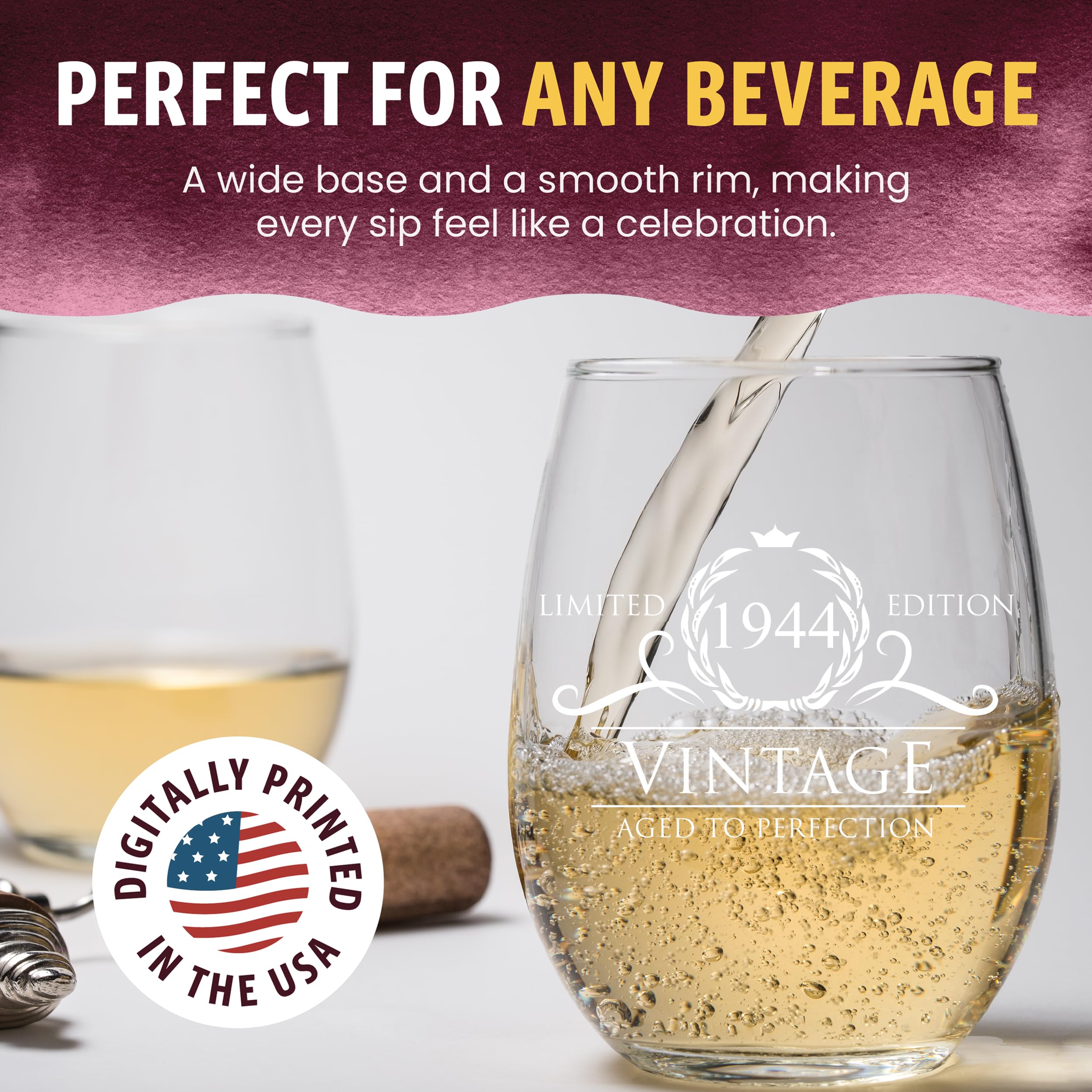 1949 Vintage 15 oz Stemless Wine Glass - 75th Birthday Gift for Women, Mom, Dad, Sister, Daughter & Best Friend | Unique 75 and Fabulous Birthday Present for Celebrations, Parties & Special Occasions