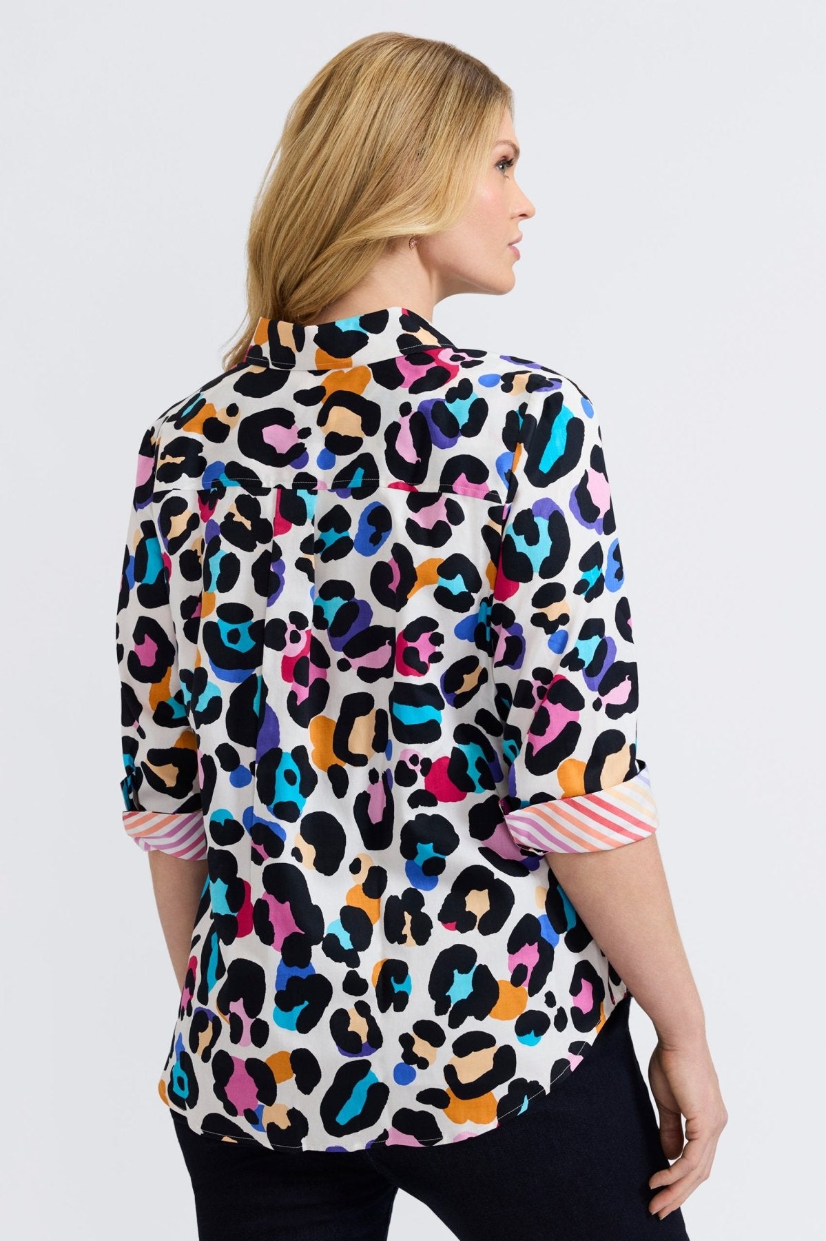 Charlie Plus Multicolor Leopard Print 3/4 Sleeve Blouse for Women | Fashionable Animal Print Top for Casual Wear, Office & Date Night Outfits