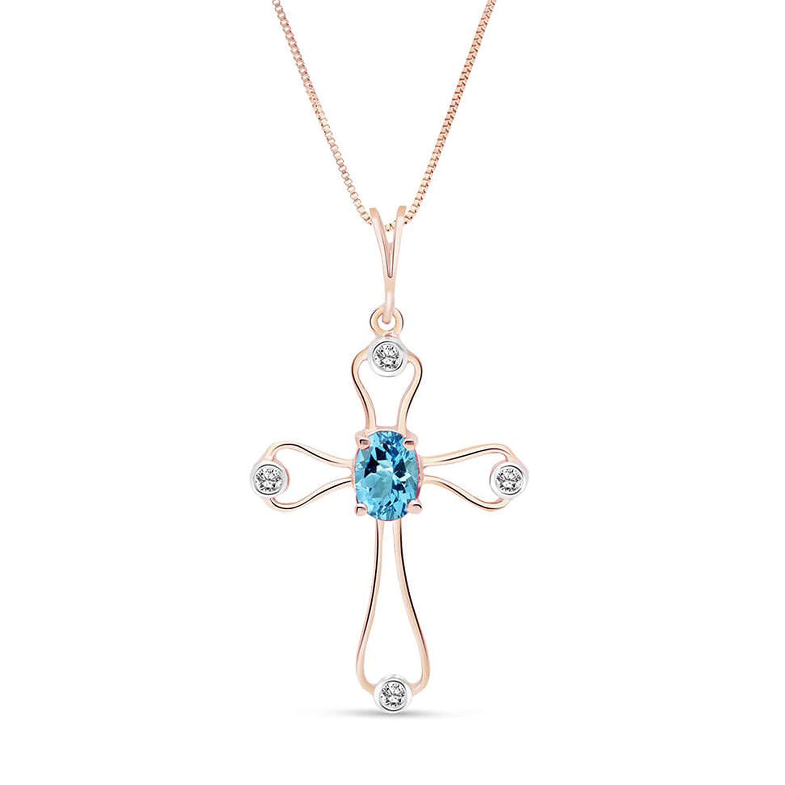 14K Solid Gold Blue Topaz Diamond Necklace - 0.57 CTW Galaxy Gold GG Faith Pendant (Rose/Yellow Gold) | Elegant Gift for Anniversary, Birthday & Special Occasions