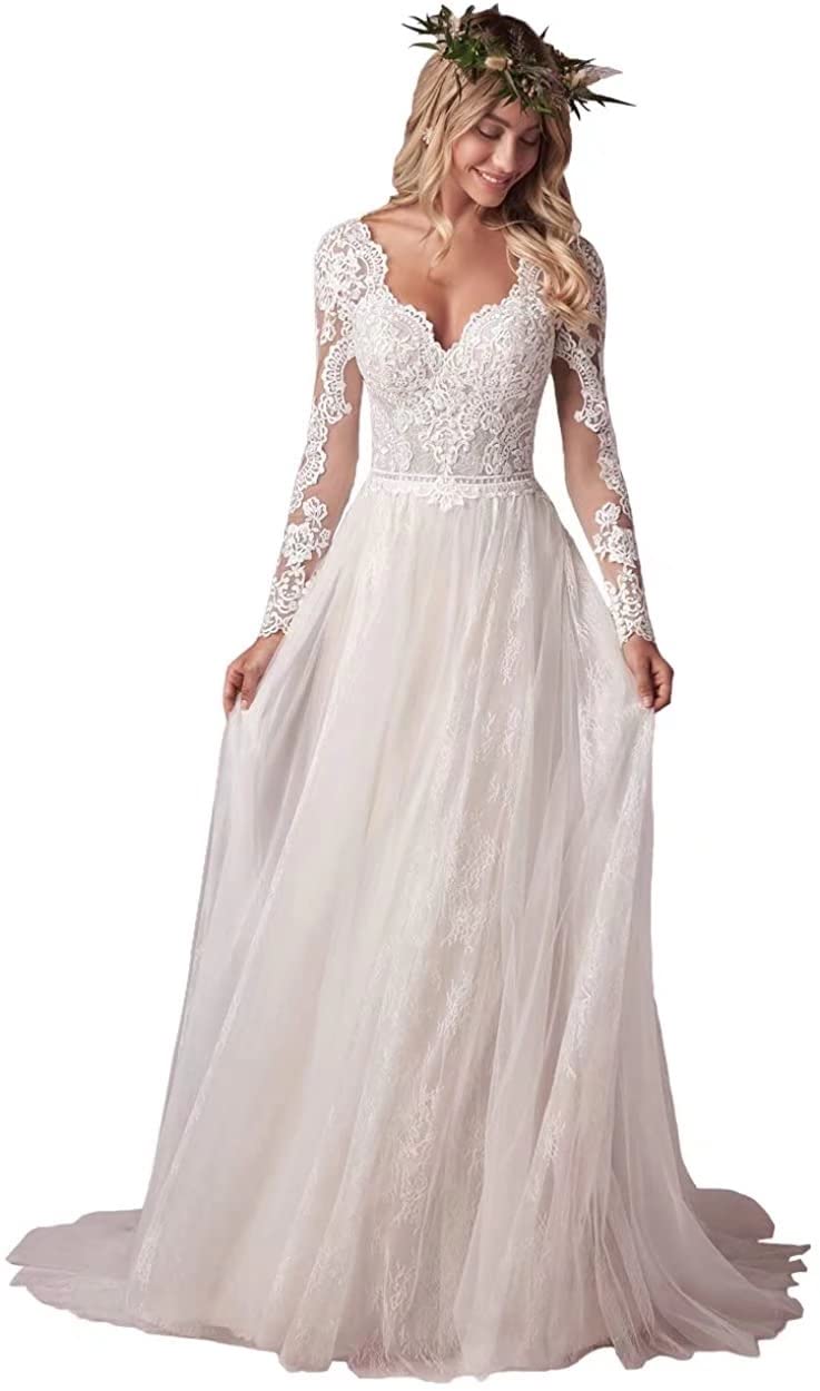2022 Elegant Lace Wedding Dresses for Women - Beach Bridal Gowns | Perfect for Beach Weddings, Destination Ceremonies & Romantic Outdoor Vows