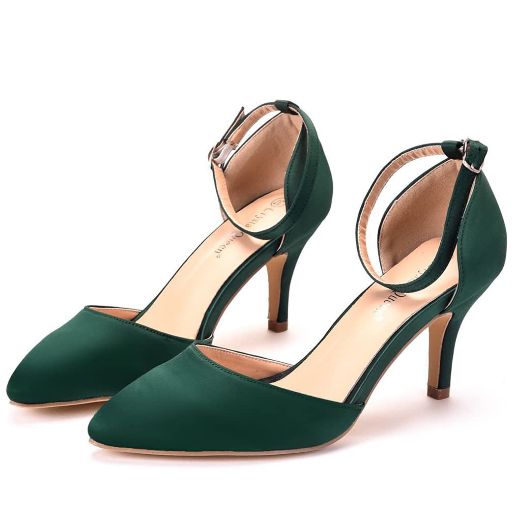 STABLLP Women's High Heel Sandals - Pointed Toe Stiletto Pumps with Ankle Strap, 7.5cm Heels for Party, Wedding & Evening Dress (Green, Size 38) - Perfect for Cocktail Parties, Bridal Events & Formal Occasions