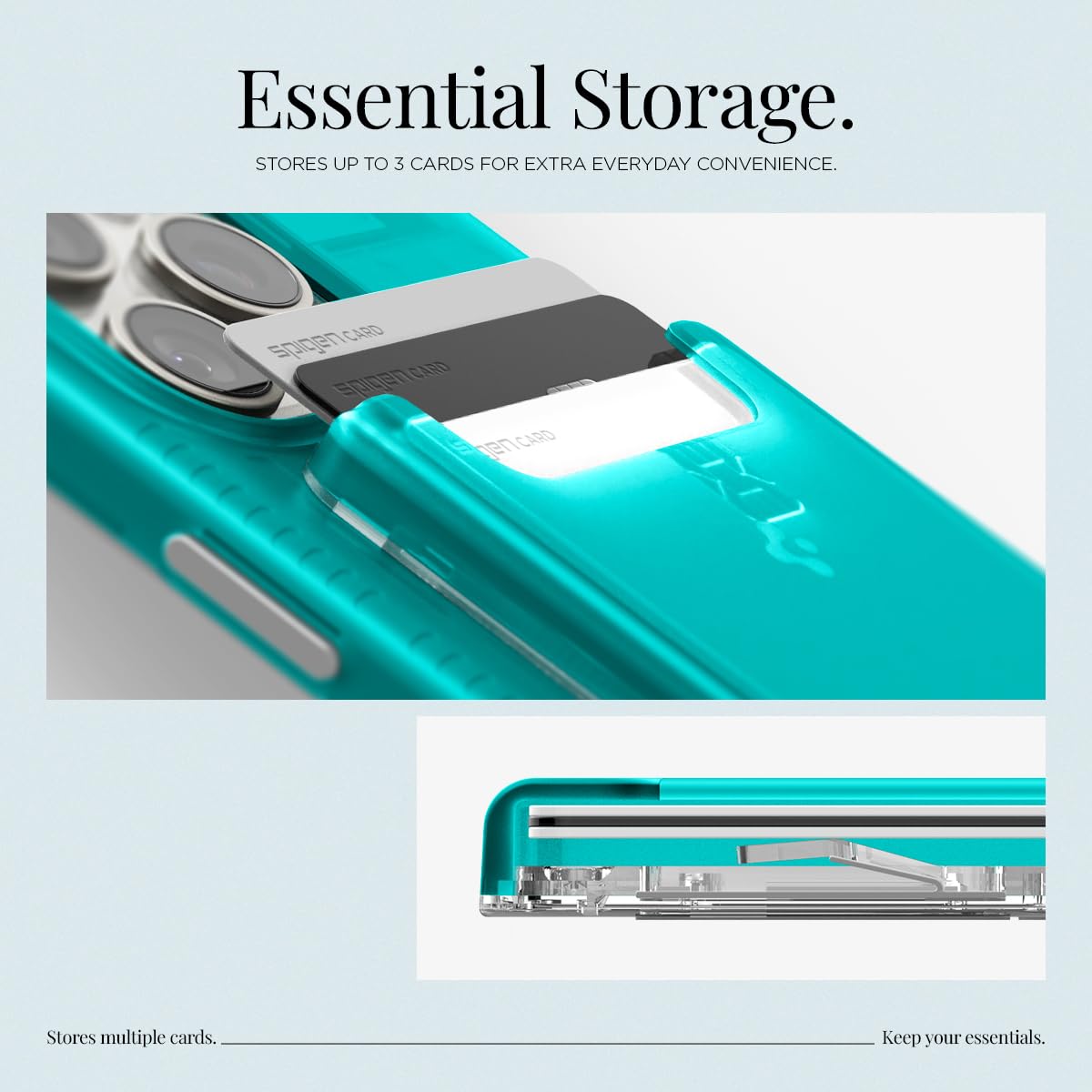 Spigen Ultra Hybrid (MagFit) Magnetic Wallet Case - Clear Transparent Card Holder with MagSafe Compatibility for iPhone 16/15/14/13/12 - Classic C1 Bondi Blue | Perfect for Everyday Use, Commuting & Contactless Payments
