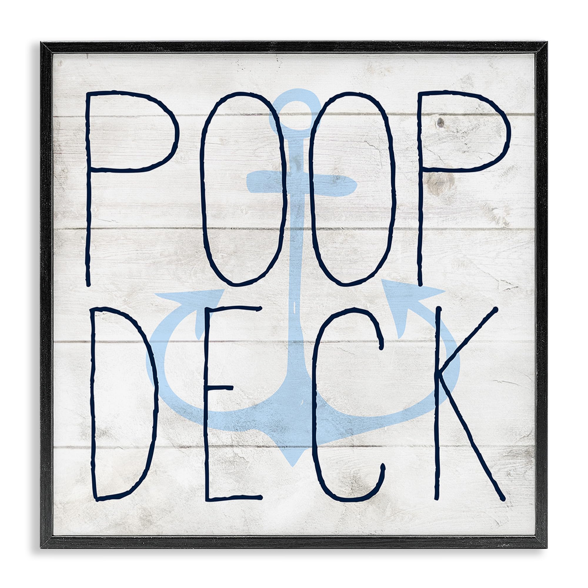 Stupell Industries Poop Deck Funny Beach Family Home Wood Textured Wall Art - 12x12 Black Framed Canvas by Artist Daphne Polselli - Perfect for Bathroom Decor, Coastal Living Room, or Humorous Gift Idea