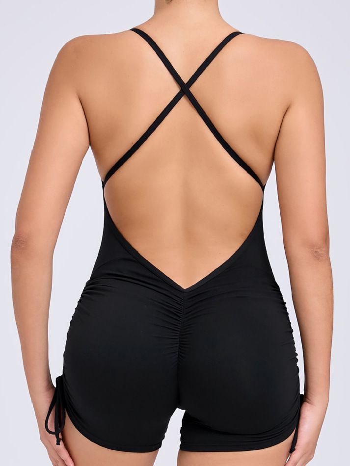 ZASUWA Women's V-Neck Cross Back Scrunch Bum Drawstring Romper Jumpsuit - Sexy Summer Outfit for Beach, Party & Vacation