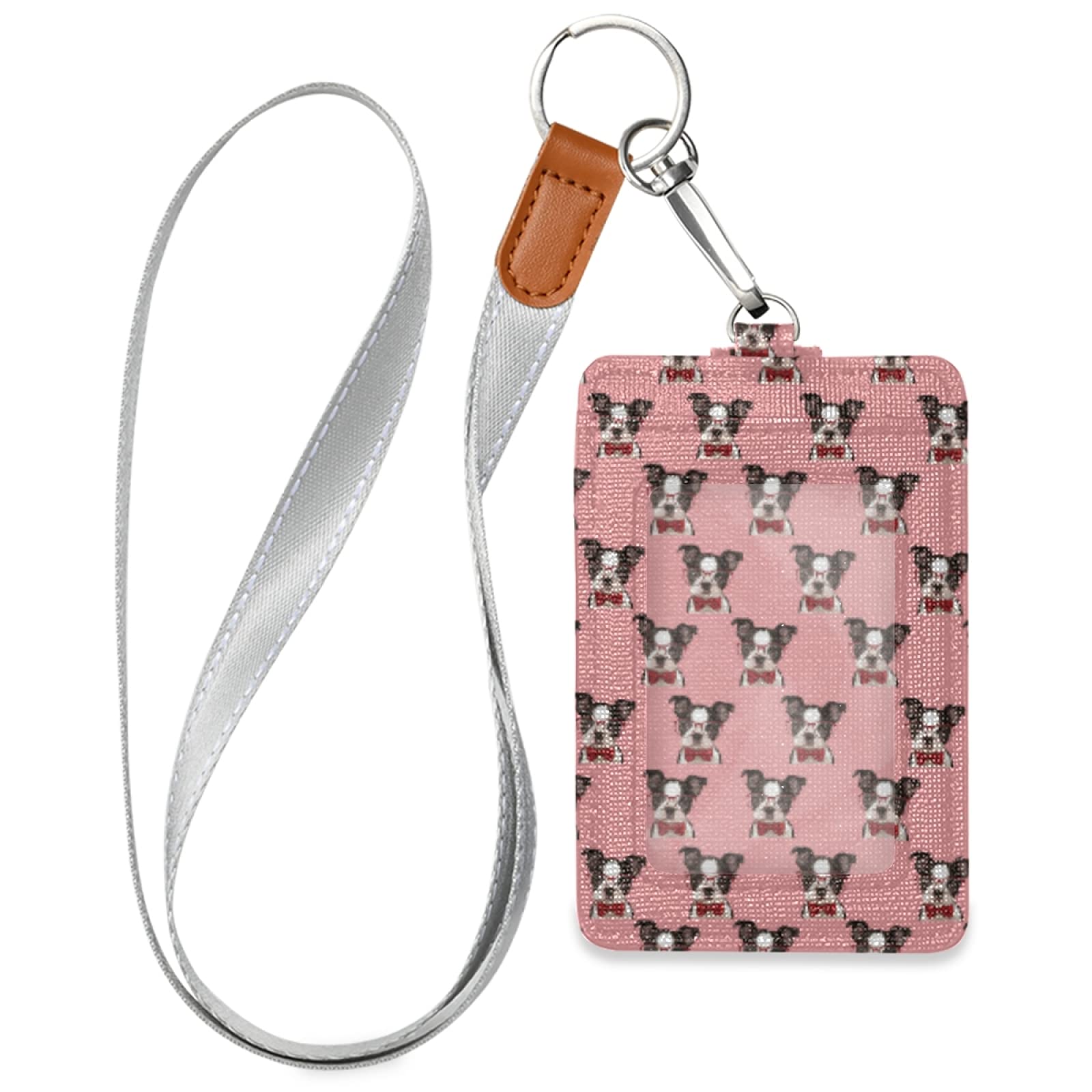 Boston Terrier ID Badge Holder - PU Leather Wallet with Lanyard for Work & Events