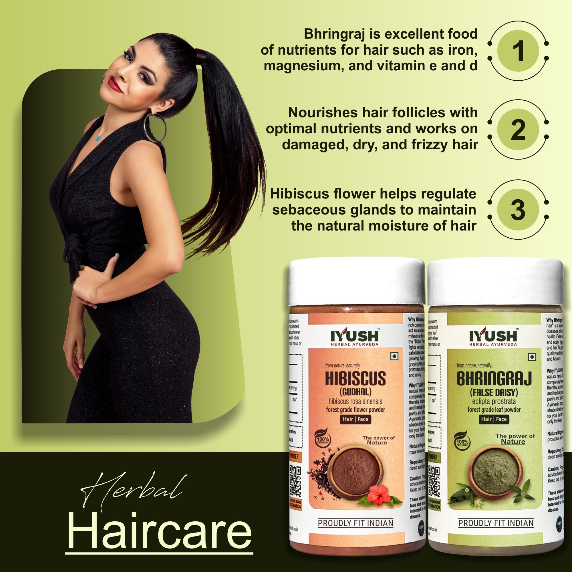 Bhringraj & Hibiscus Hair Growth Powder – 200g Ayurvedic Herbal Treatment for Dry, Frizzy Hair | Natural Hair Mask for Volume & Strength | 100g Each | Perfect for DIY Hair Care & Scalp Treatments at Home