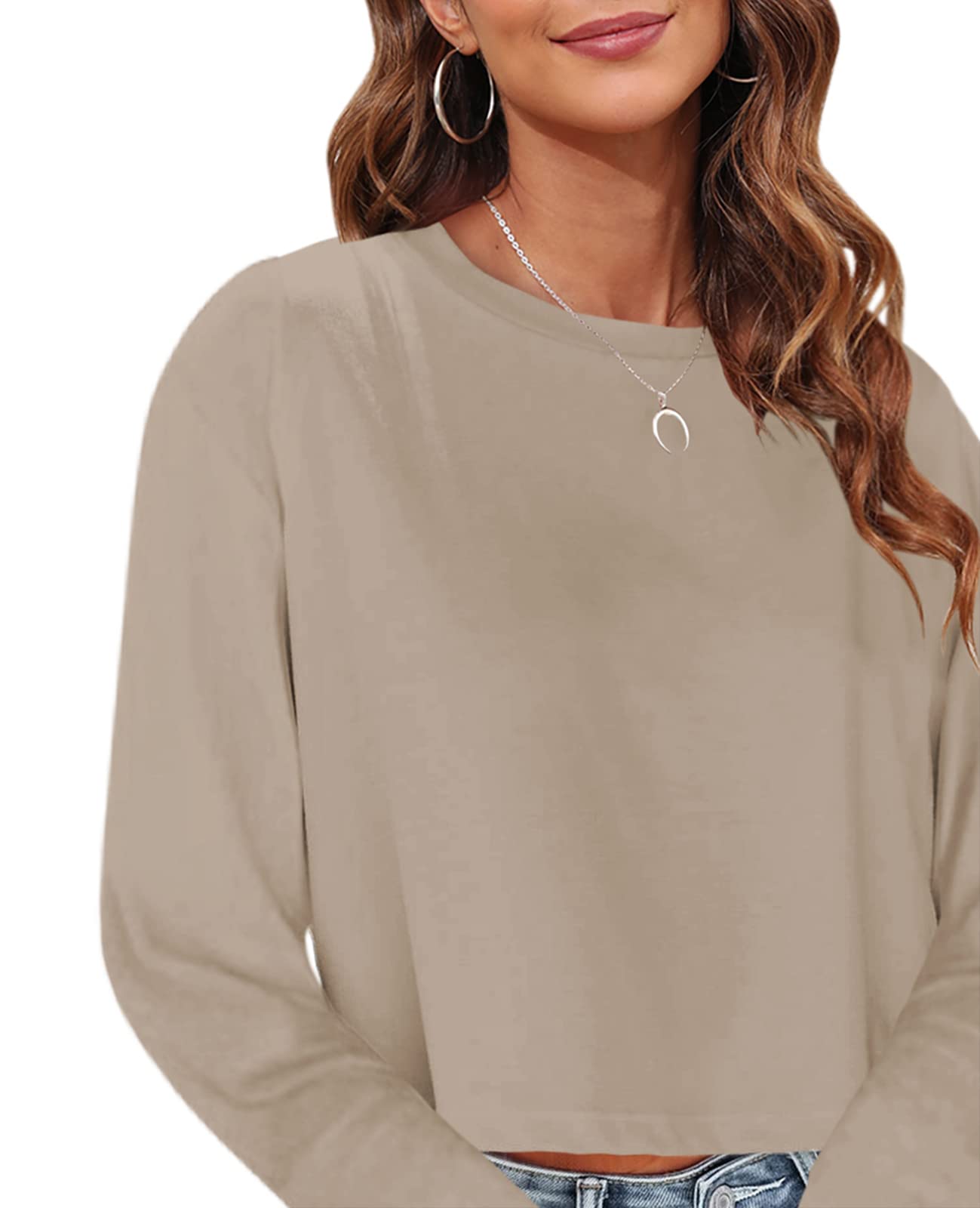 Tankaneo Women's Long Sleeve Crop Tops - Loose Fit Cropped T-Shirt 2025 | Crew Neck Casual Shirt for Women | Perfect for Layering, Streetwear & Everyday Outfits