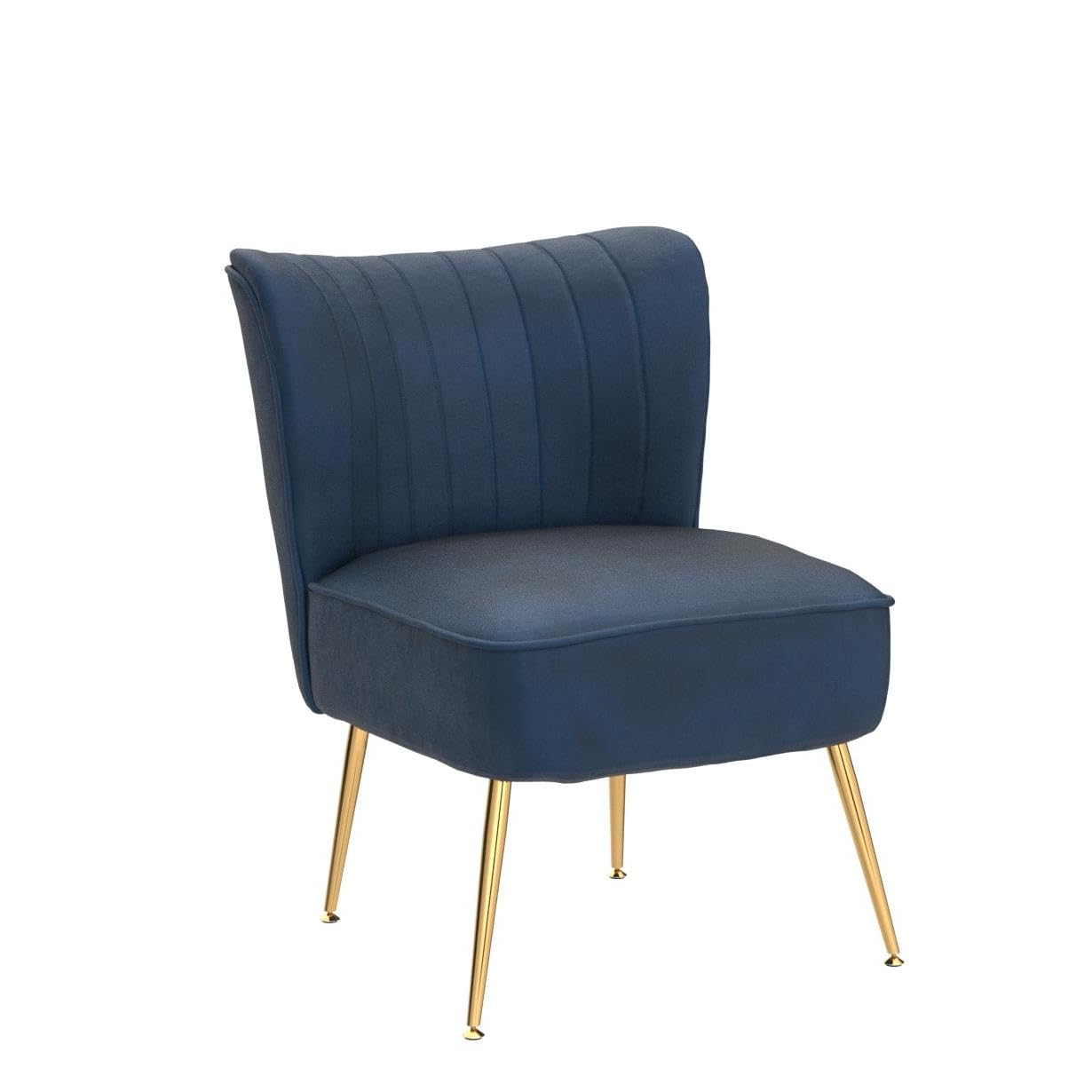 Velvet Accent Chairs Set of 2 - Mid-Century Modern Upholstered Side Chairs with Golden Legs - Blue Slipper Chairs for Living Room, Guest Room & Corner Seating - Comfy Armless Wingback Sofa Chairs for Relaxing & Home Decor