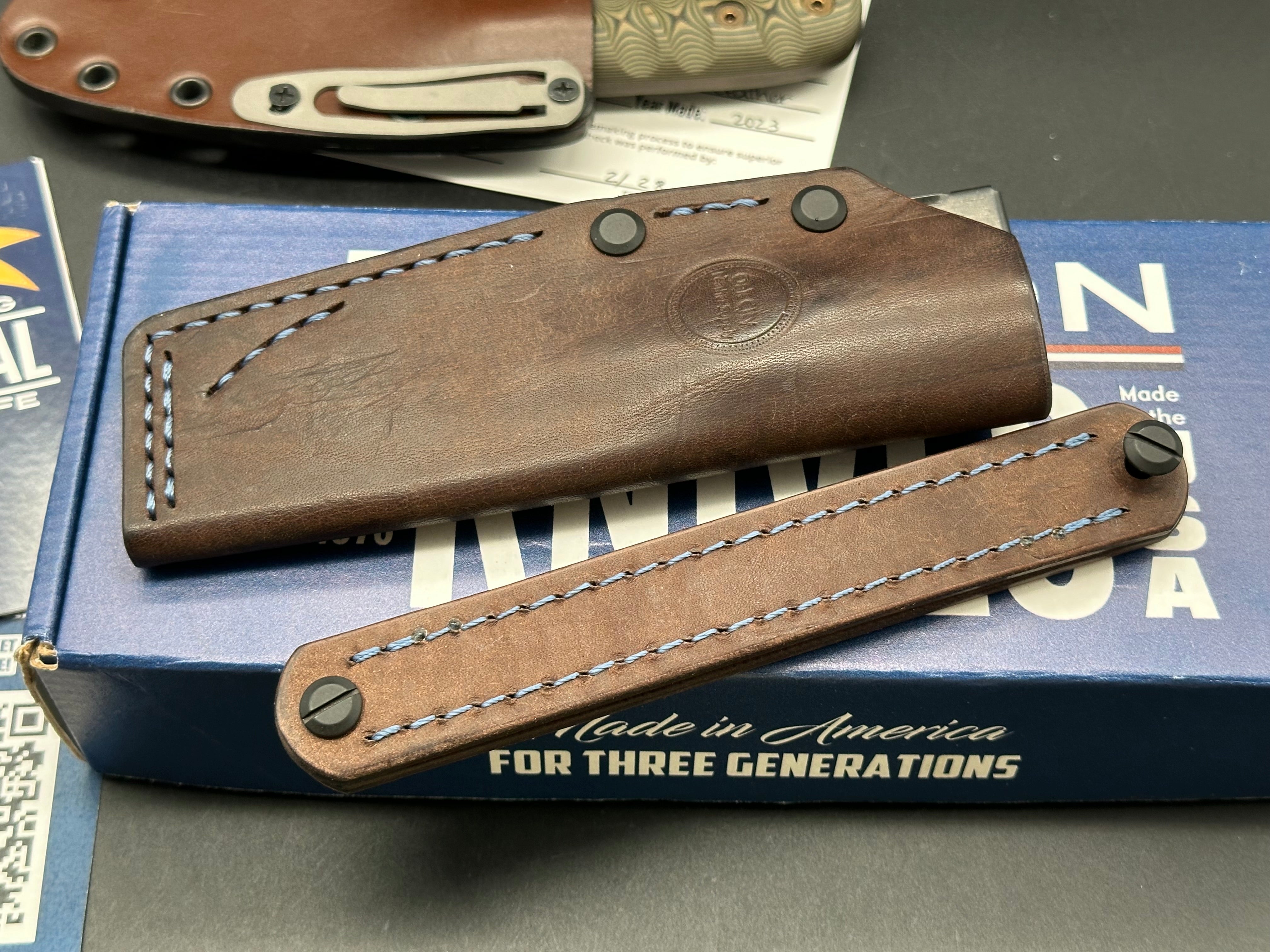 Dawson Deep Notch Magnacut Knife with Ultra Camo Scales & Scorched Earth Blade - Custom Oak City Leather Sheath | Hunting, Camping, Survival Gear & Outdoor EDC Accessories