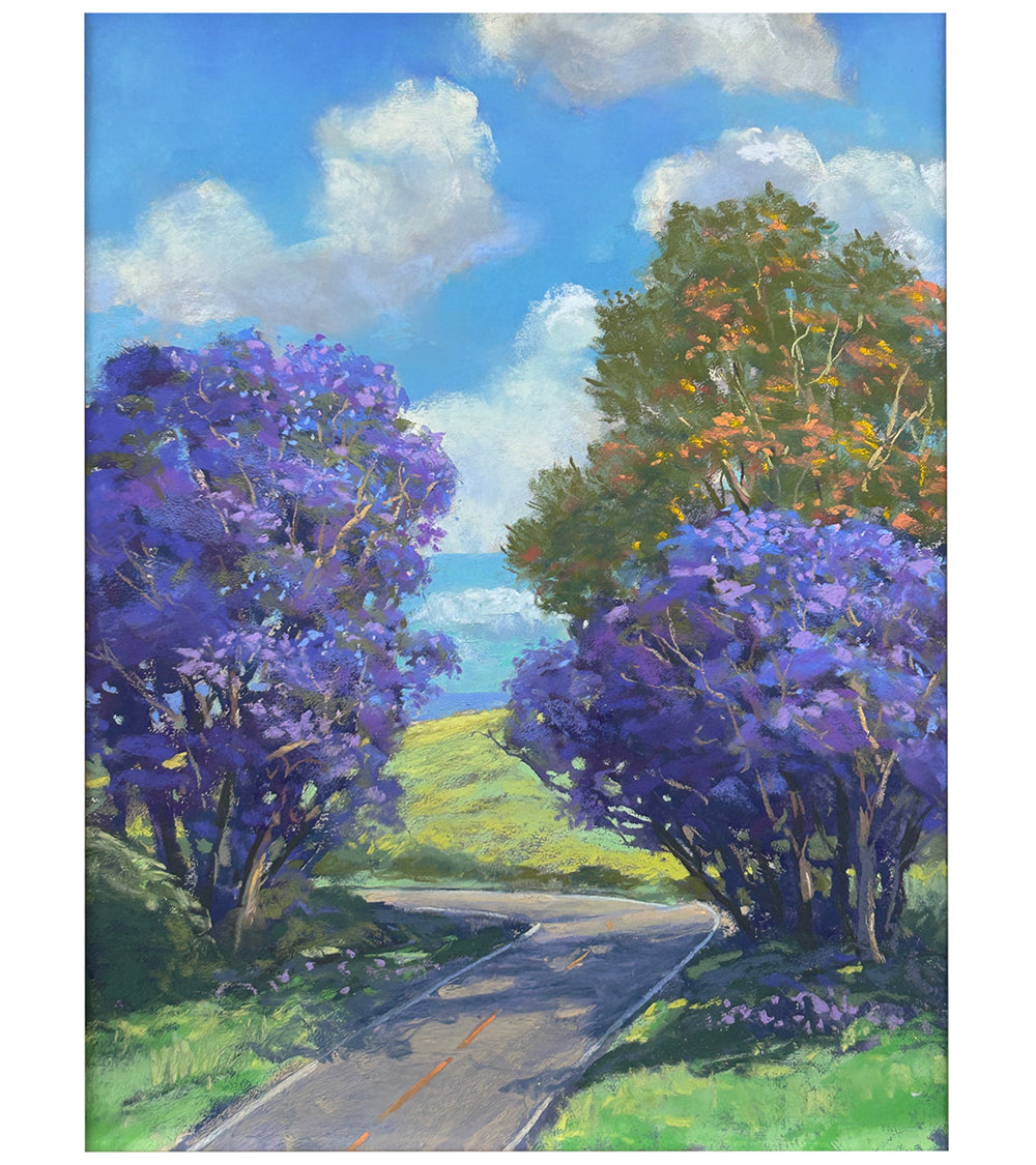 Original Pastel Painting Jacaranda and Silk Oak by Michael Clements 12x16 - Handmade Wall Art for Home Decor, Office & Gift