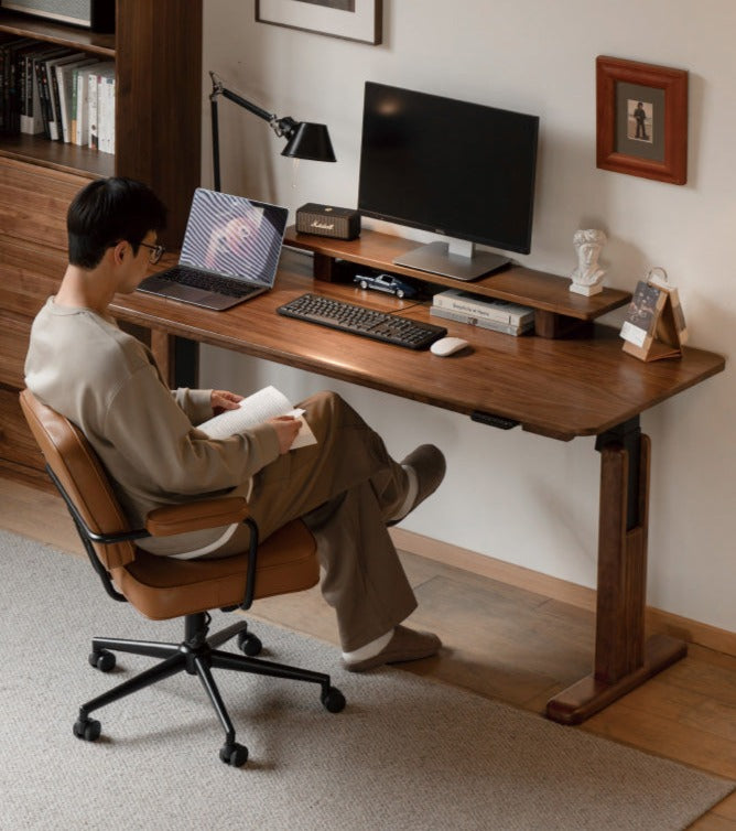 Black Walnut Solid Wood Electric Standing Desk - Adjustable Height Home Office Desk for Work & Study - Ergonomic Sit to Stand Desk for Computer, Laptop & Gaming Setup