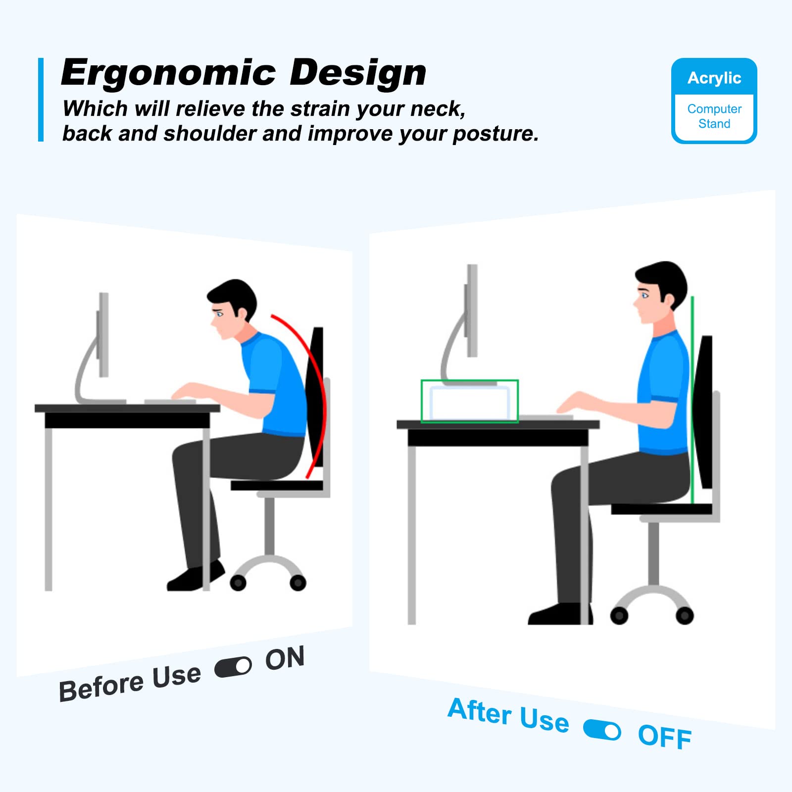 Clear Acrylic Monitor Stand Riser with Storage - Ergonomic Laptop & Computer Stand for Desk Organization | Perfect for Home Office, Gaming Setup & School Workspace