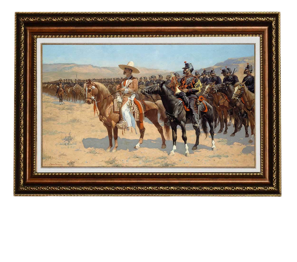 Frederic Remington The Mexican Major Oil Painting Reproduction - Giclee Wall Art Canvas Print Framed 30x22 Inches - Western Art Decor for Living Room, Office & Cowboy Theme