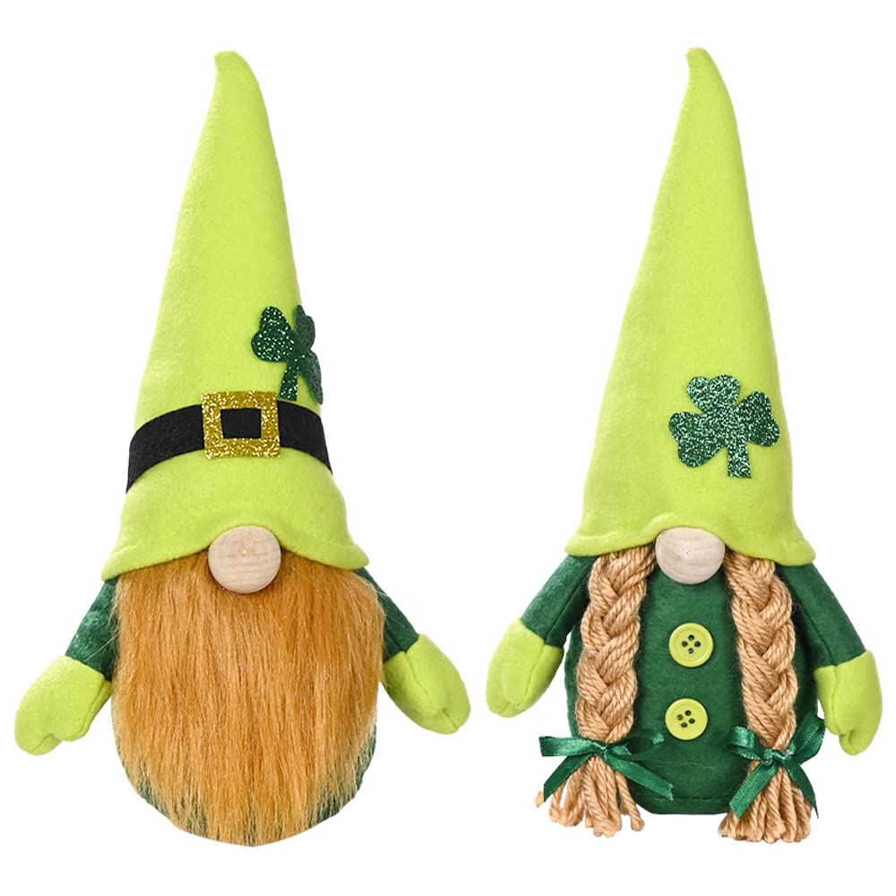St. Patrick's Day Gnomes Plush Set of 2 - Lucky Leprechaun Doll Decor with Shamrocks | Irish-Themed Home Table Ornaments for St. Paddy's Party Decor, Gift for Adults & Kids | Perfect for Spring Home Decor, Office Desk Display, and Holiday Festive Atmosphere