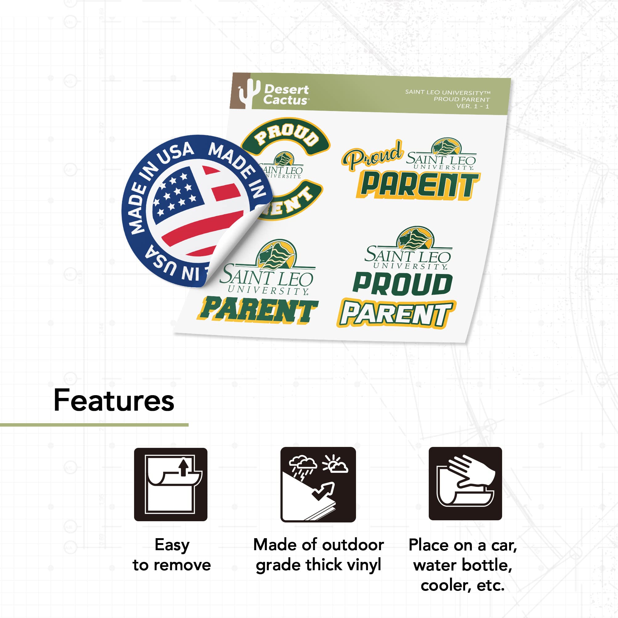 Desert Cactus Saint Leo University Vinyl Decal Sticker Set - Waterproof Laptop, Car, Water Bottle, Scrapbook Decor - Perfect for College Pride, Graduation Gifts & School Spirit Accessories