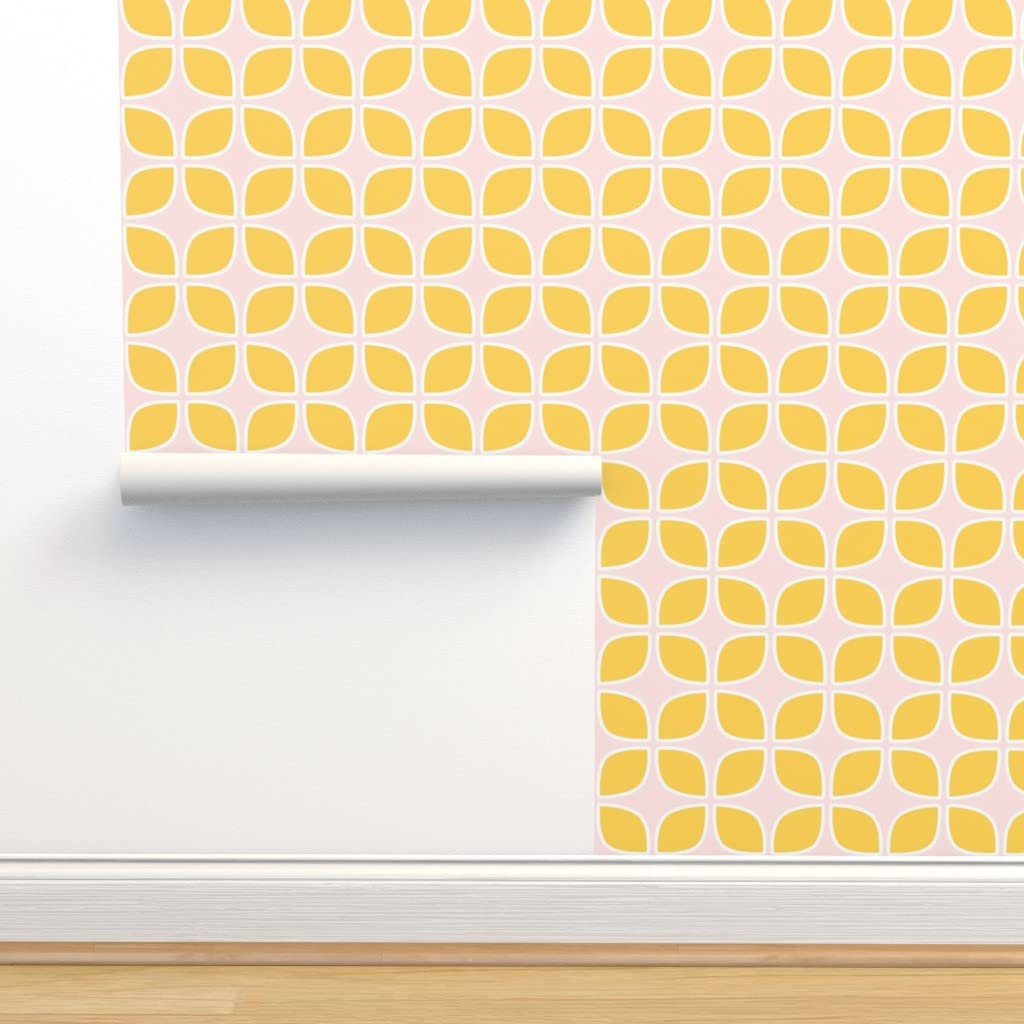 Commercial Grade Wallpaper Swatch - Large Pink & Yellow Geometric Pattern | Mid Century Modern Nursery Wallpaper by Spoonflower | Perfect for Kids' Rooms, Accent Walls & Home Decor