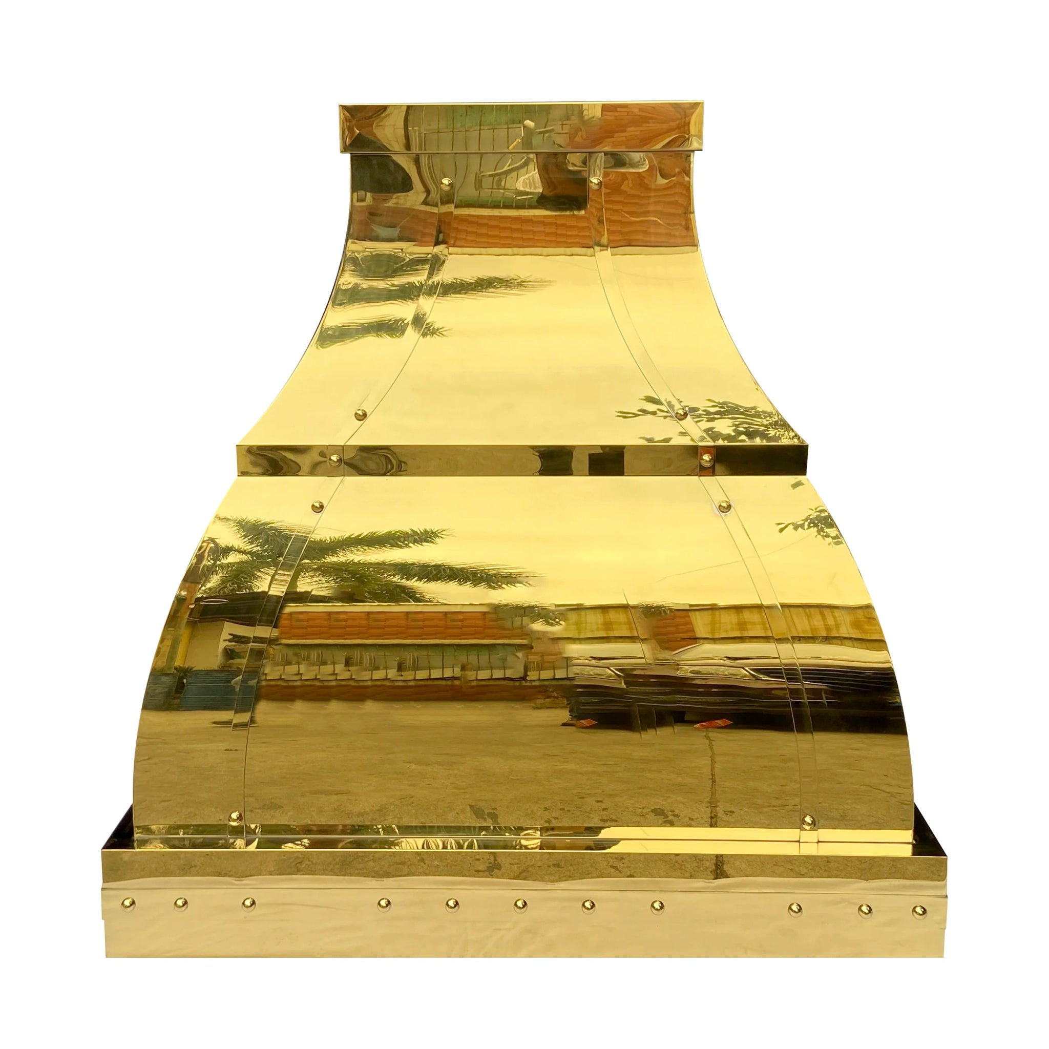 SINDA SRH1 2C 2TR PB Handcrafted Polished Brass Stainless Steel Range Hood - Premium Kitchen Ventilation for Modern Homes
