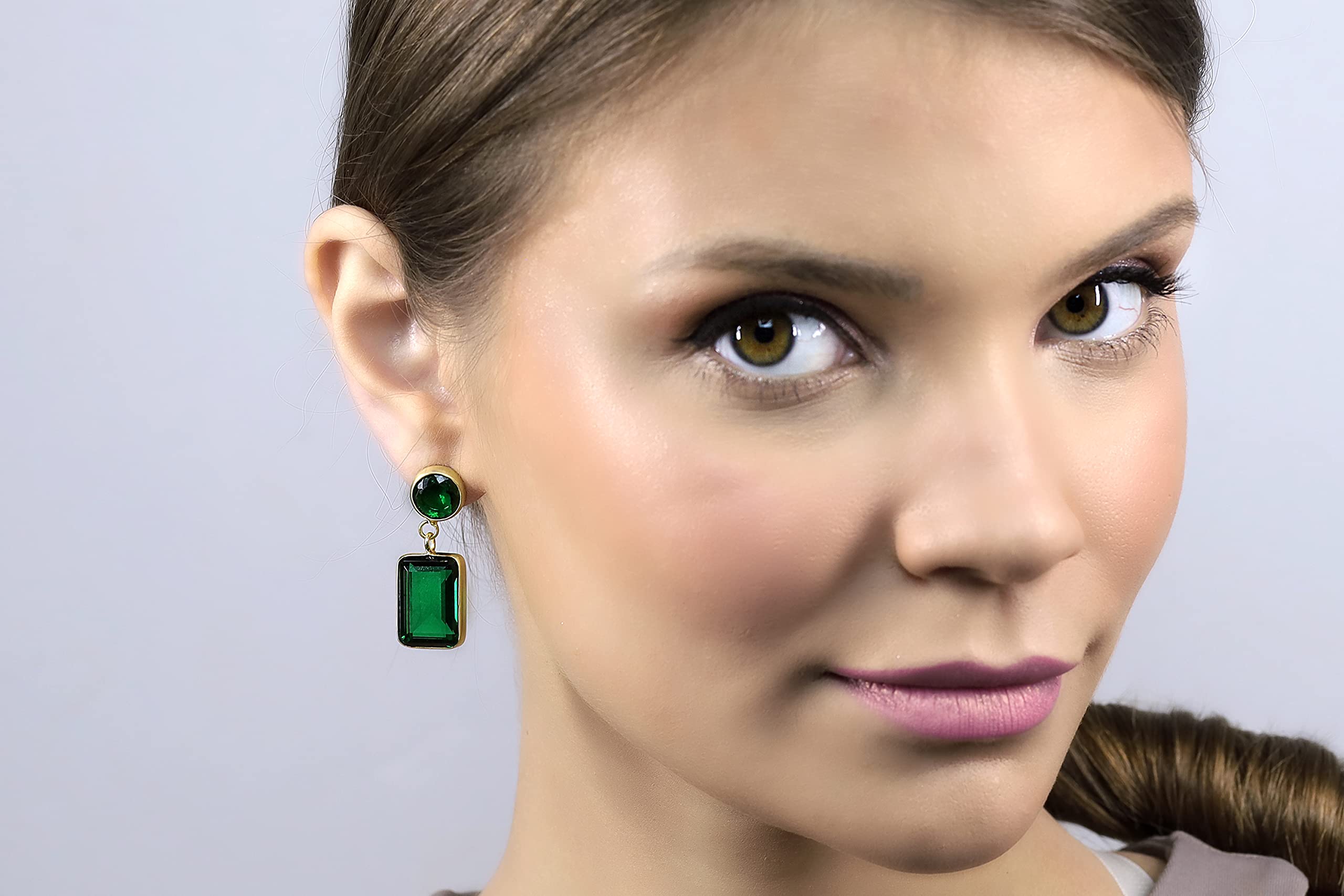Multi-Stone Emerald Dangle Earrings - May Birthstone Bridal Jewelry - Sterling Silver/Rhodium Plated Statement Earrings for Weddings, Anniversaries & Special Occasions