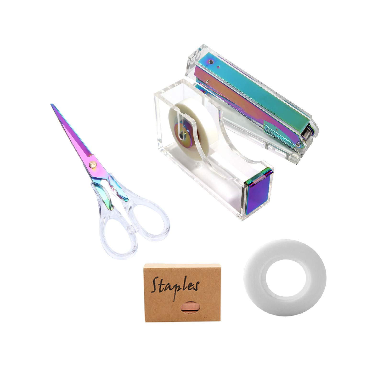 Acrylic Rainbow Stapler & Tape Dispenser Set with 6.3