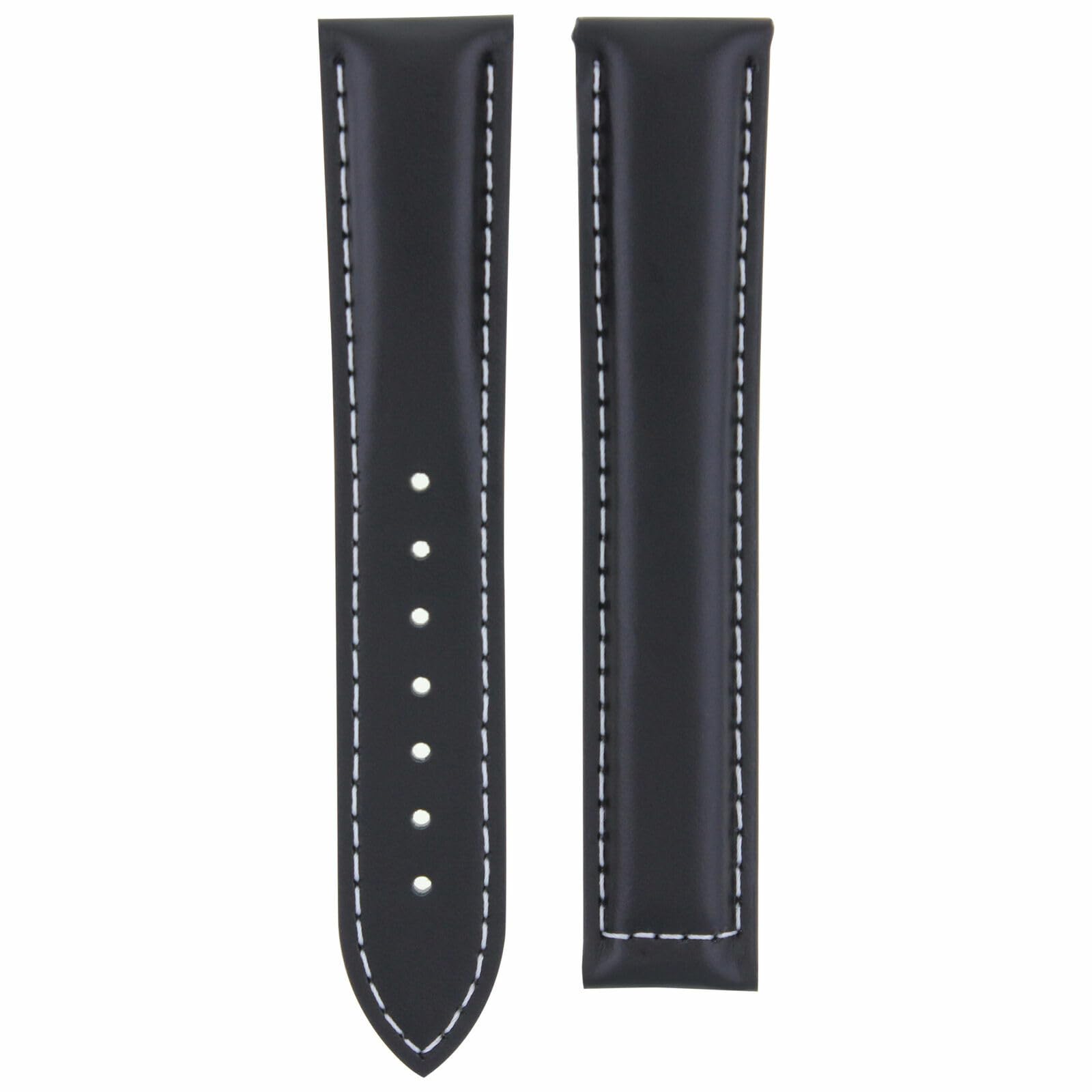 22mm Leather Watch Band for Zenith - Black with White Stitching | Smooth Deployment Clasp | Dress & Business Wear
