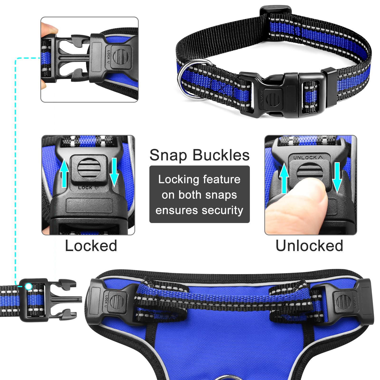 WINSEE No Pull Dog Harness with Adjustable Reflective Oxford Vest - Front & Back Leash Clips for Small, Medium, Large & XL Dogs - Easy Control Handle for Walking, Running & Outdoor Adventures