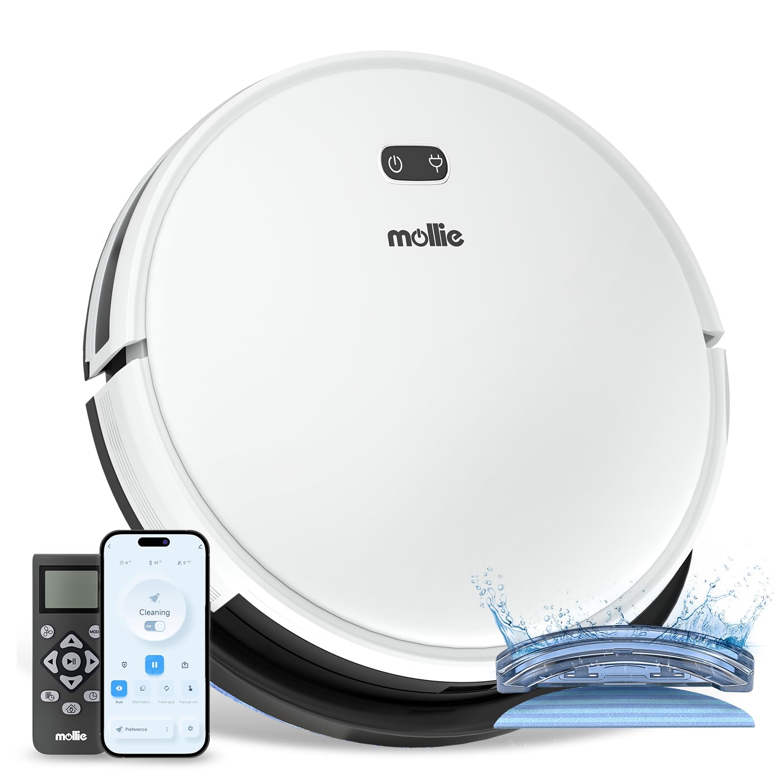 Mollie Wi-Fi Robot Vacuum & Mop, 2800Pa, Self-Charging - for Hard Floors & Carpets