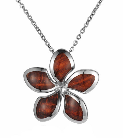 Handmade Koa Wood Plumeria Flower Pendant Necklace for Women - Hawaiian Style Jewelry Gift for Beach Vacation & Summer Outfits
