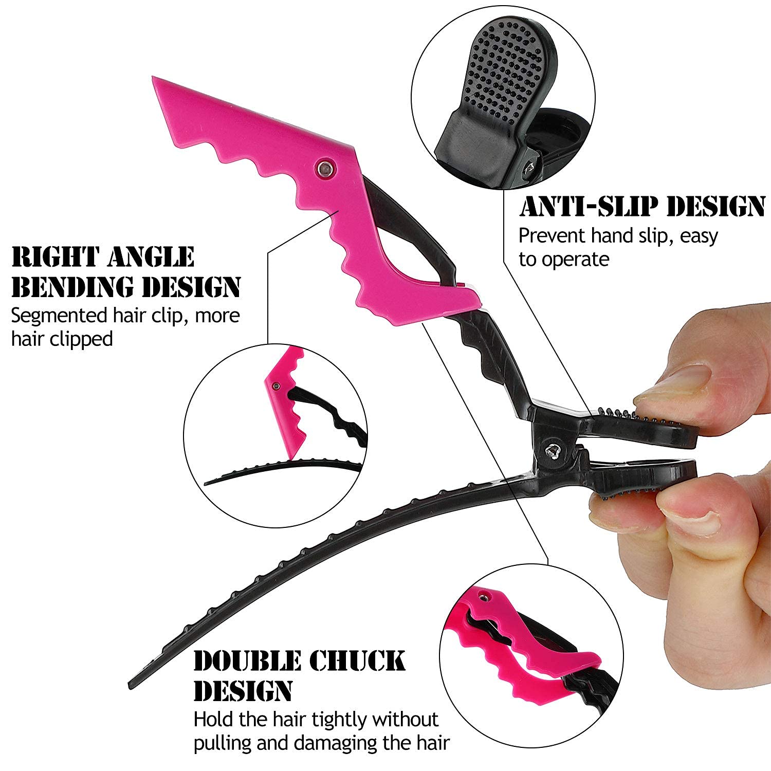 8-Piece Rat Tail Comb & Hair Clip Set - 2 Wide & Fine Teeth Parting Combs + 6 Hair Clips for Women & Girls | Perfect for Styling, Detangling & Hair Care at Home or Salon