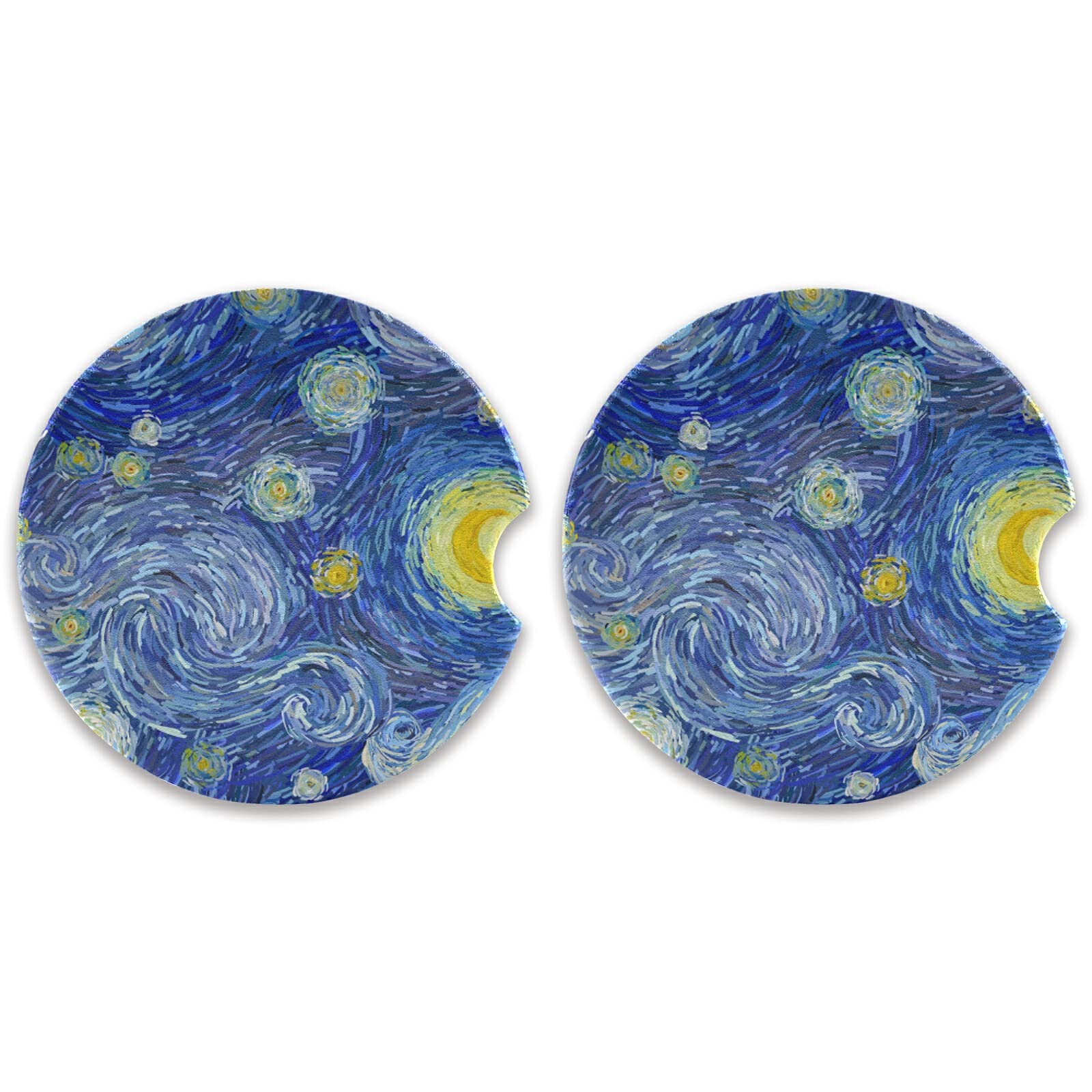 Starry Night Car Coasters 2 Pack - Absorbent Ceramic Stone Cup Holders with Non-Slip Grip for Cars, SUVs & Trucks | Perfect for Coffee, Soda & Water Bottles