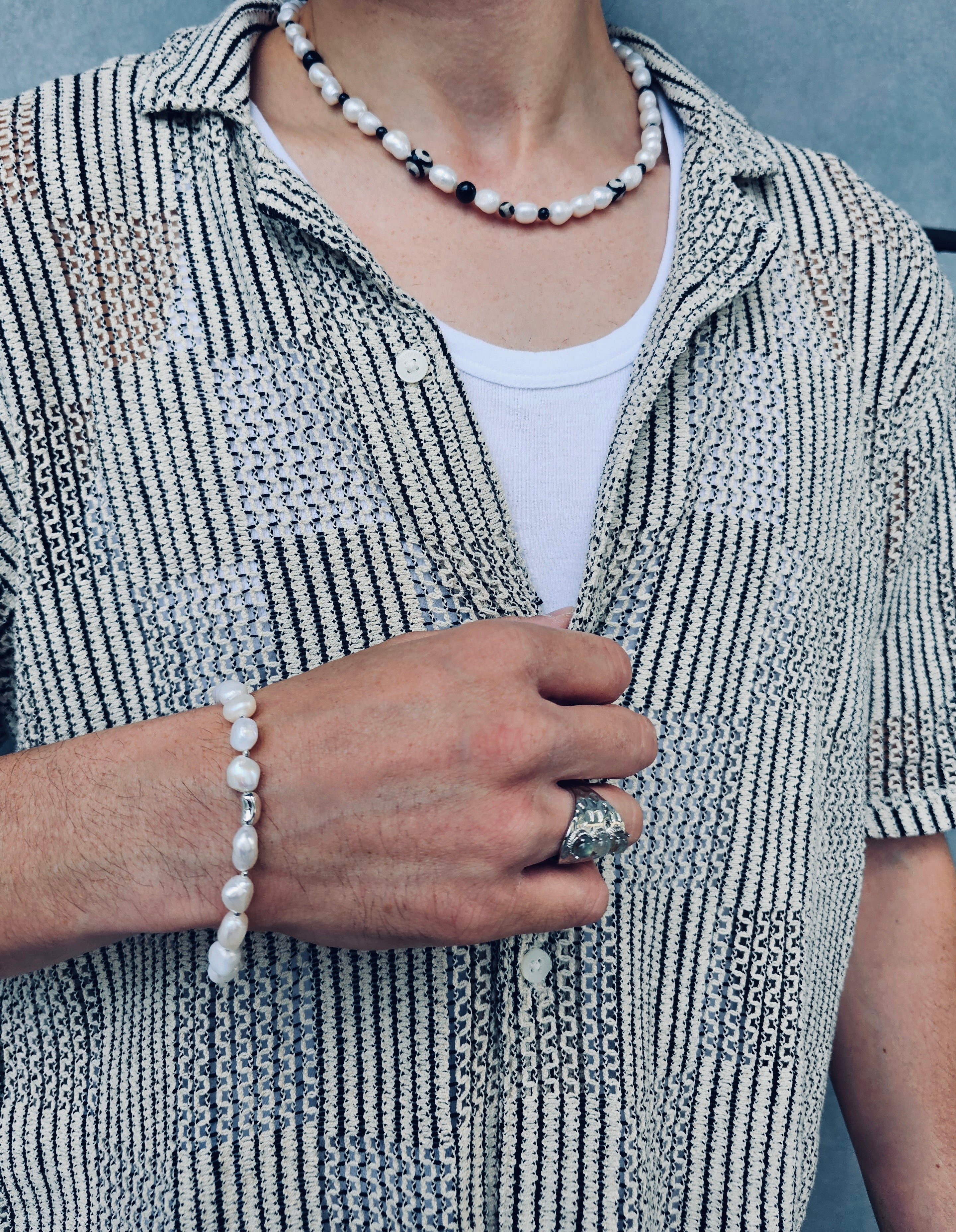 Men's Sterling Silver Freshwater Pearl Bracelet MEB04 - Elegant Jewelry Gift for Him, Perfect for Weddings, Anniversaries & Formal Events