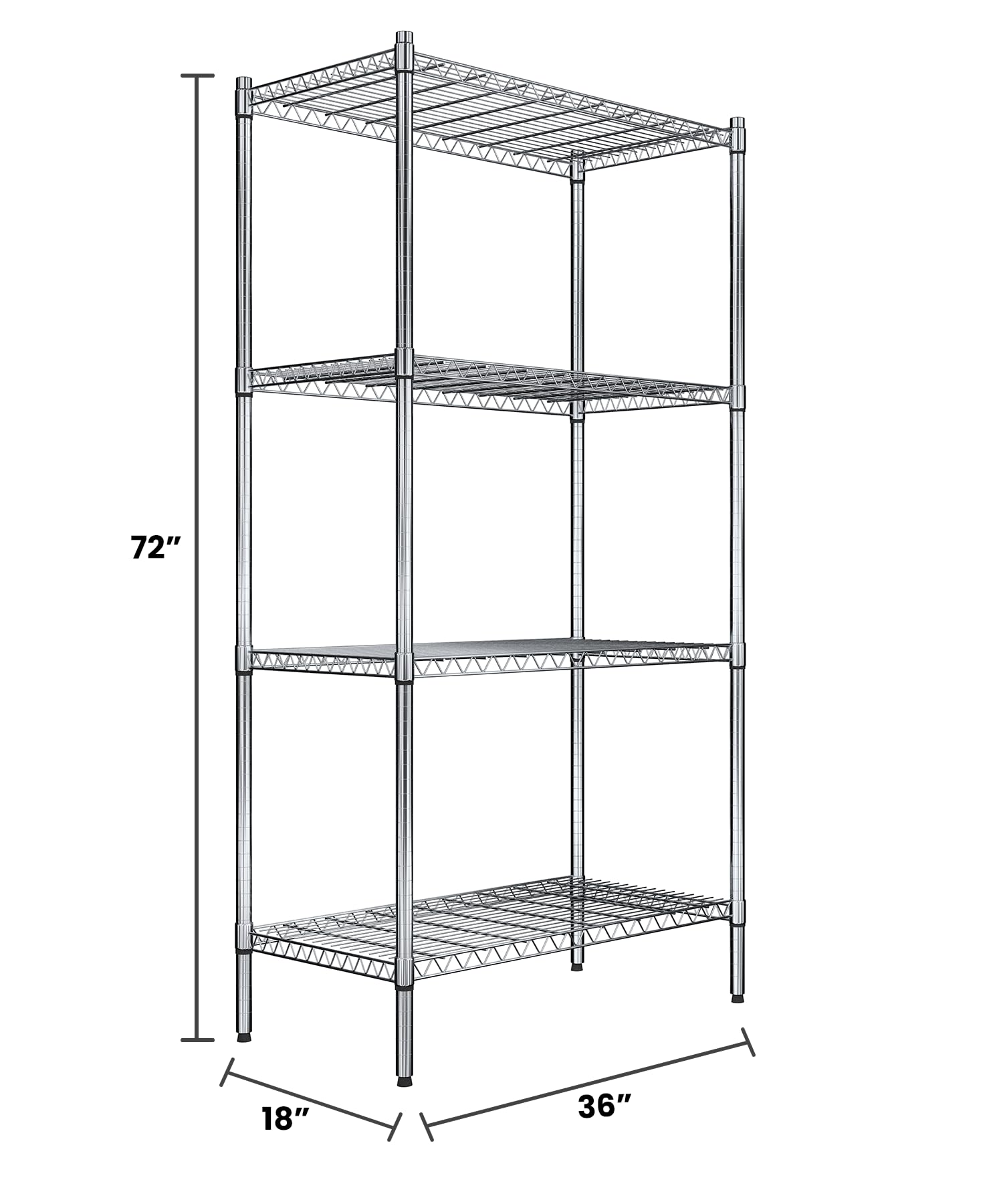 Quantum Storage Systems RWR72-1836LD Adjustable Wire Chrome Shelving Unit - 4 Shelves 72