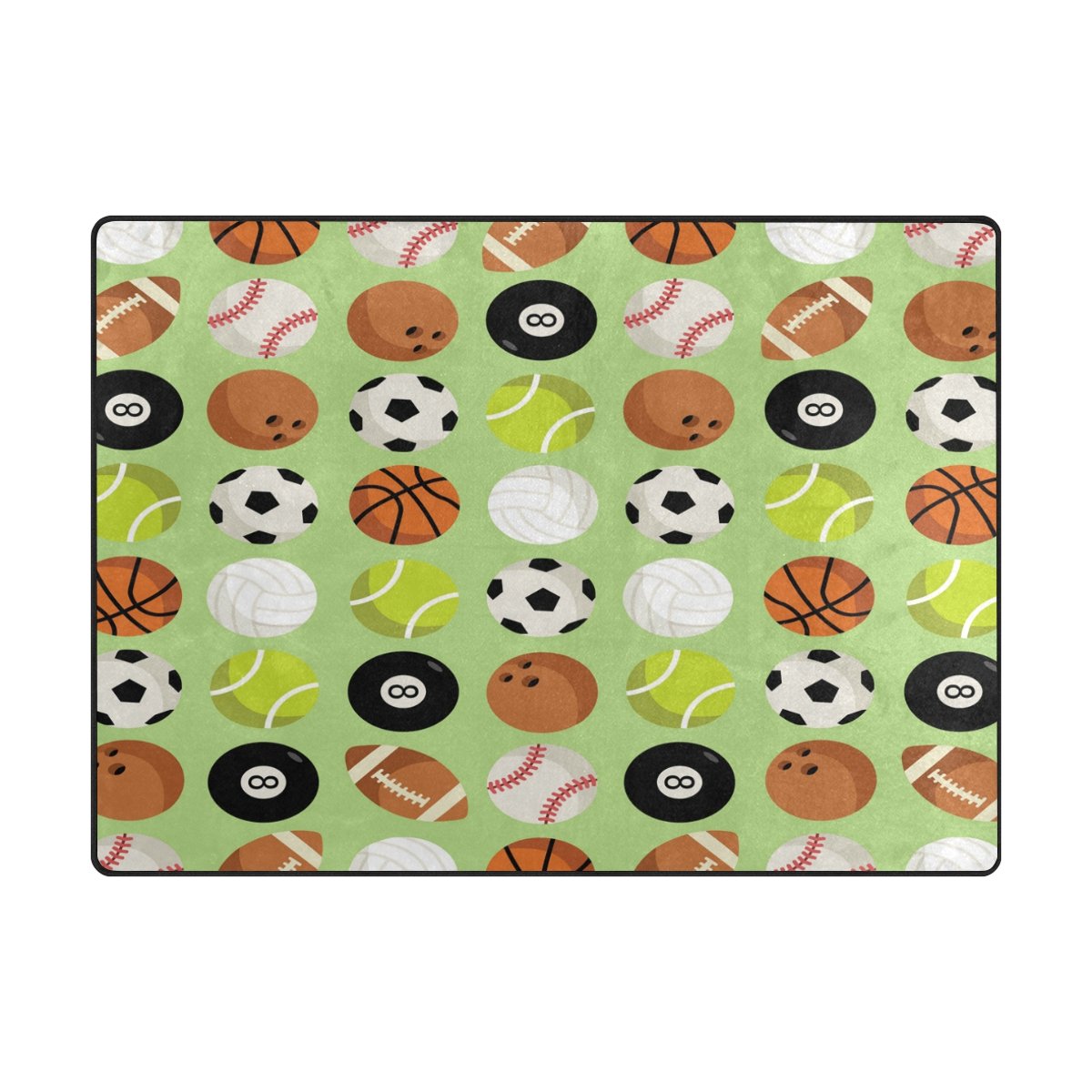 ALAZA Sports Area Rug - Non-Slip Tennis Ball Soccer Basketball Baseball Design for Living Room Bedroom - 5'3