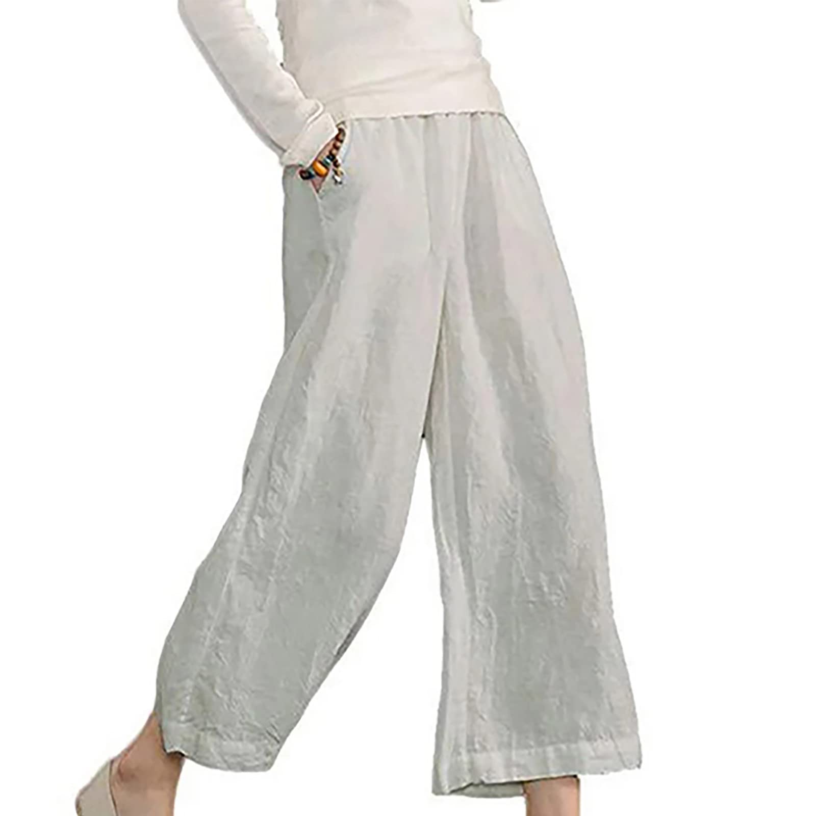 ZunFeo Women's Wide Leg Linen Pants - Loose Fit Palazzo Pants with Ankle Length - Lightweight Boho Beach Pants for Summer Casual Wear, Vacation & Yoga