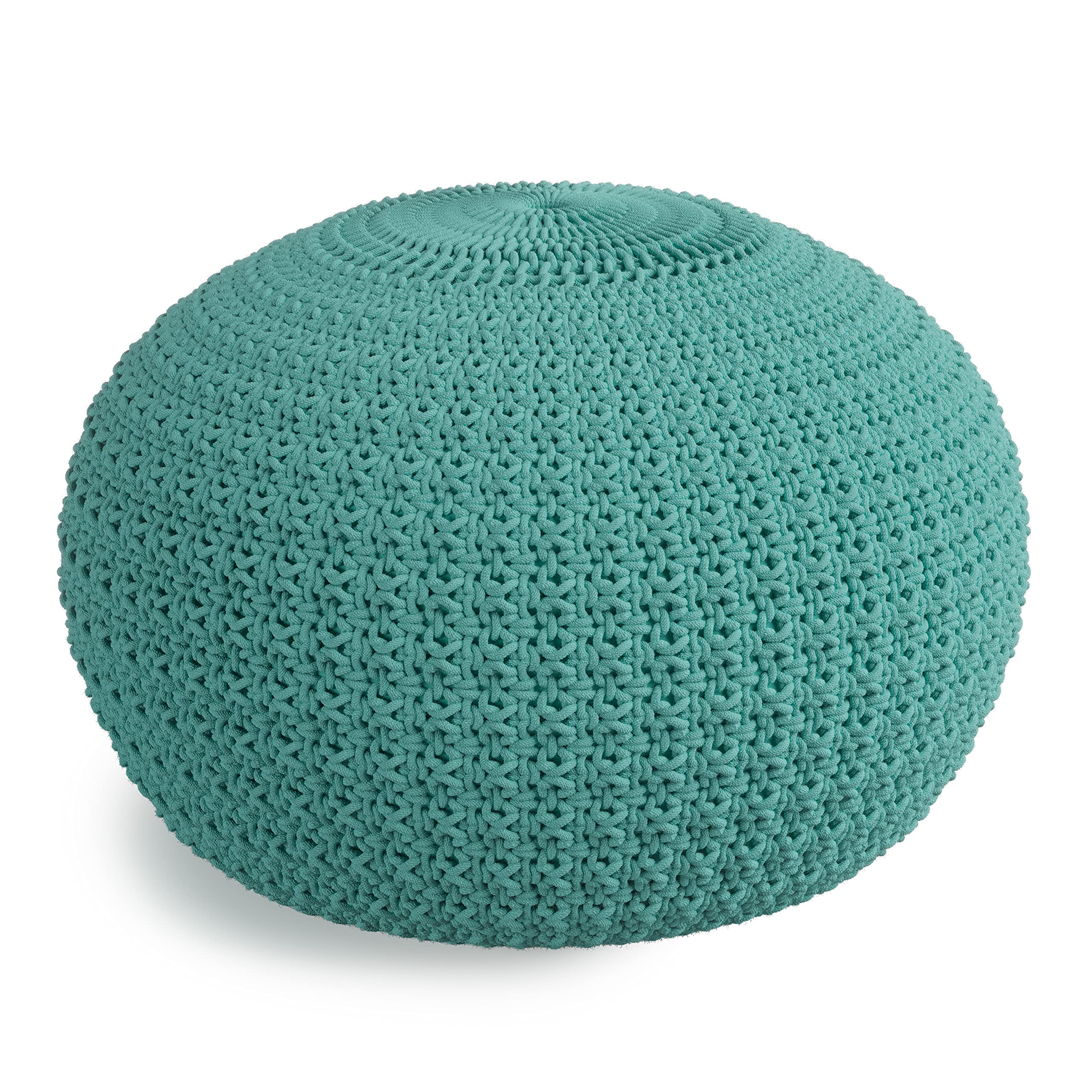SIMPLIHOME Sonata Boho Round Knitted Pouf - Eco-Friendly Recycled PET Polyester Ottoman for Indoor & Outdoor Use - Perfect for Living Room, Bedroom, Nursery Decor - Cozy Seating & Footrest for Relaxation