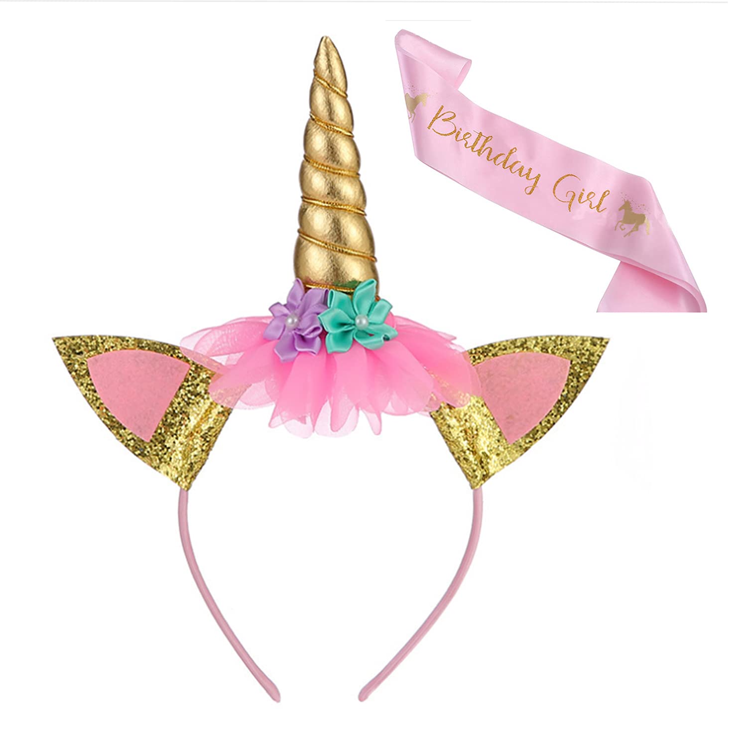 Magical Unicorn Princess Dress for Girls - Sparkly Long Satin Pageant Gown with Matching Headband | Perfect for Birthday Parties, Pageants, Halloween & Dress-Up Play