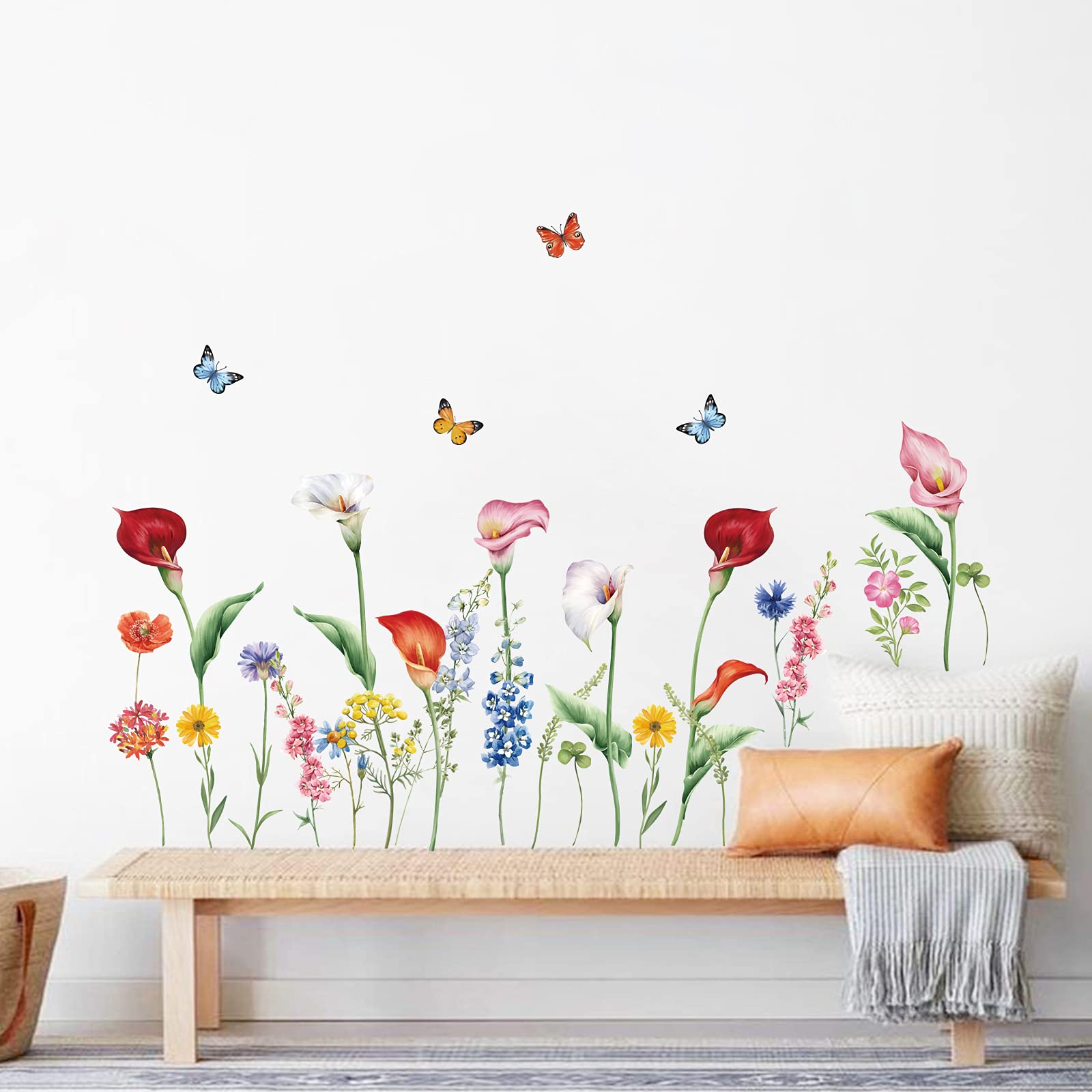 Calla Lily Wall Decals - Flower Grass Stickers for Living Room & Bedroom Decor
