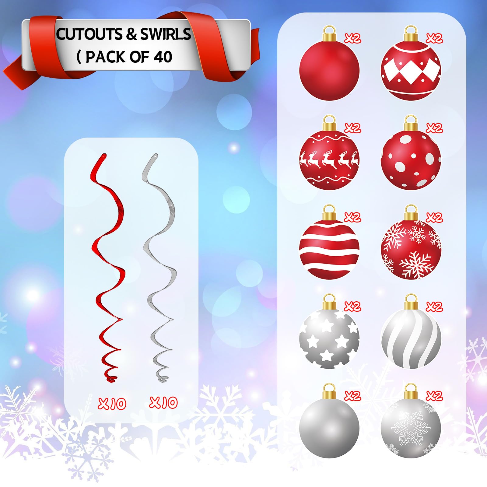 48 Pcs Christmas Hanging Swirl Decorations Set - Xmas Tree Ornaments, Ceiling & Wall Decor for Holiday Parties - Festive Ball Swirls for Home, Office & Outdoor Christmas Decorations