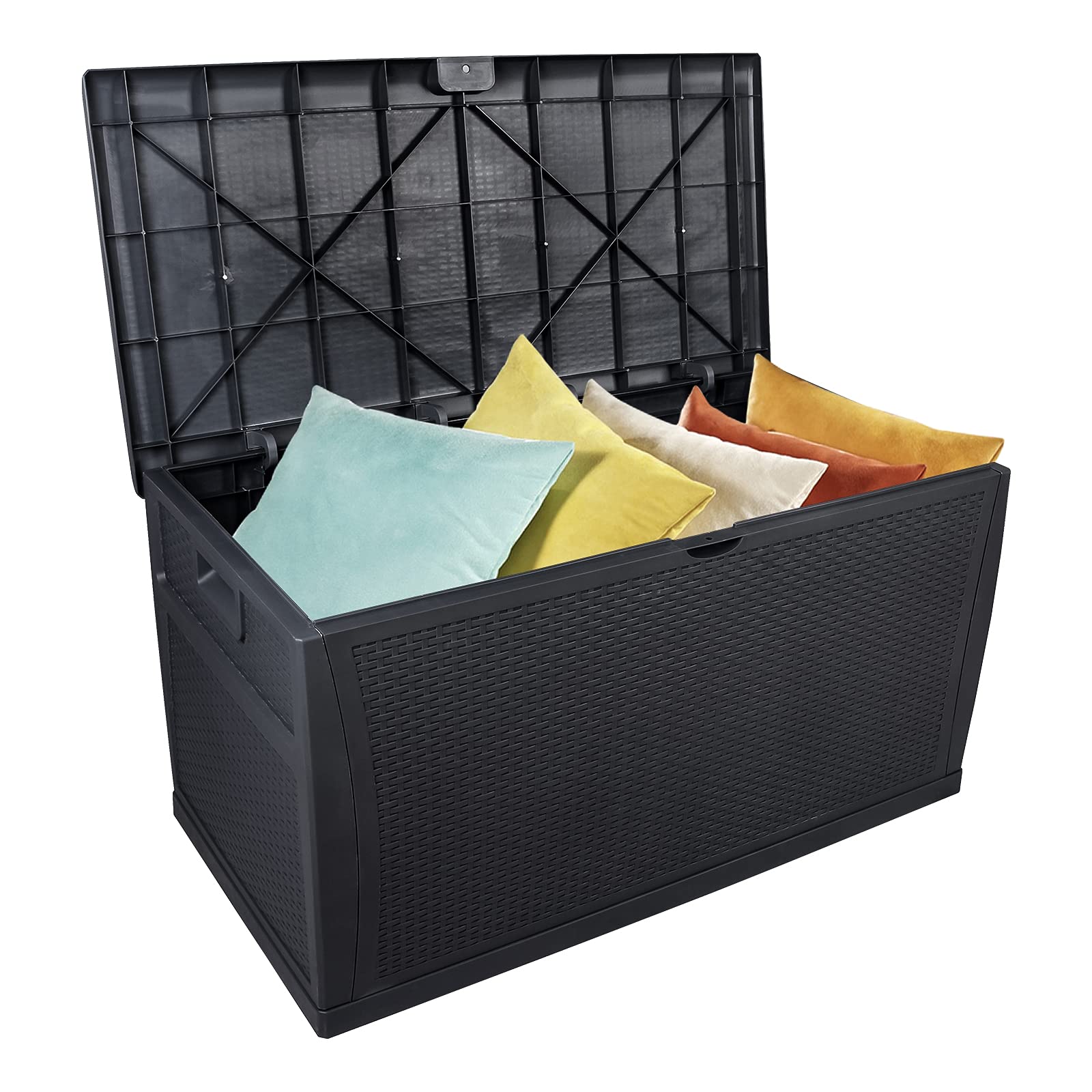 **HomVent 120 Gallon Waterproof Outdoor Storage Box - Deck Box for Patio Cushions, Furniture, Garden Tools & Pool Toys - Durable Black Storage Container for Backyard, Poolside & Garden Organization**