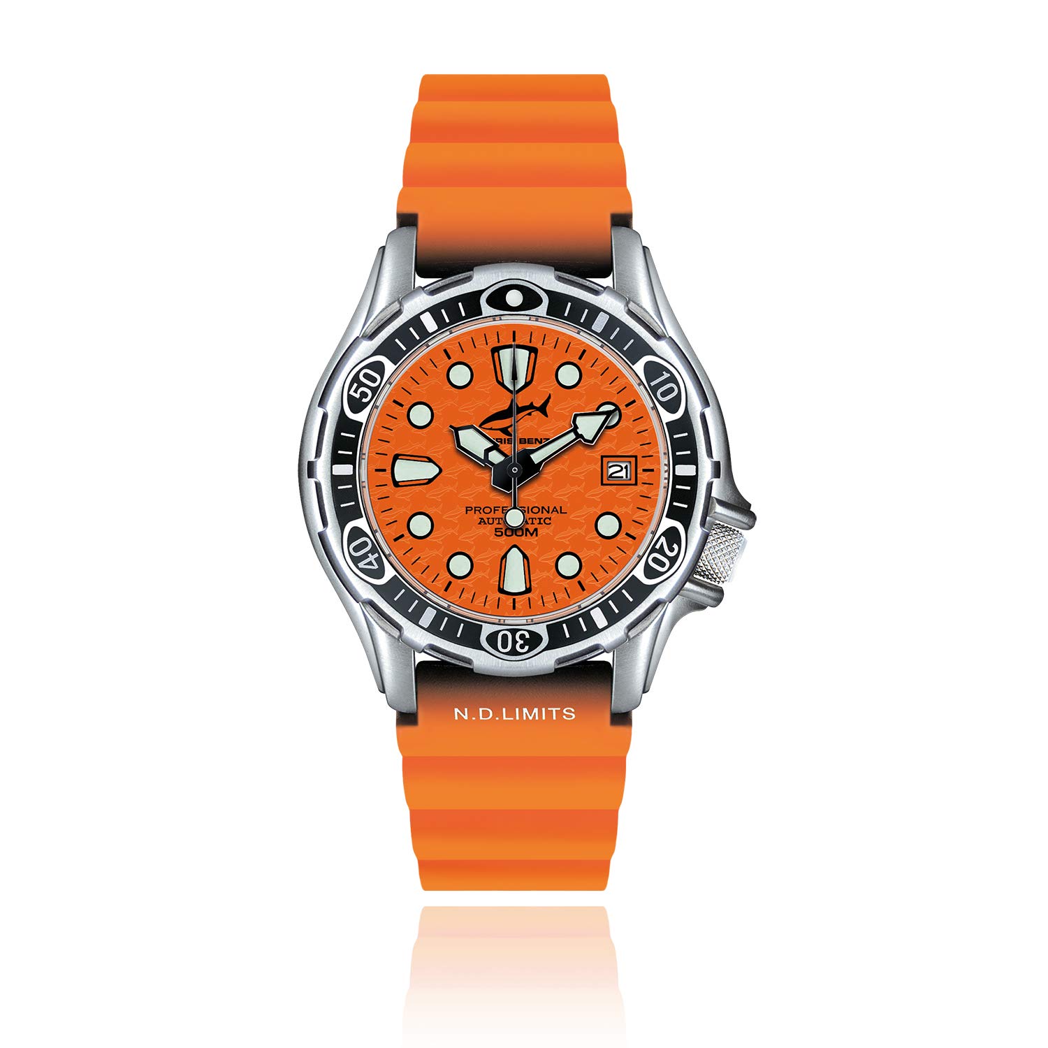 Chris Benz Men's Automatic Watch CB-500-O-KBO with Orange Rubber Strap - Waterproof Durable Wristwatch for Business, Casual & Outdoor Activities
