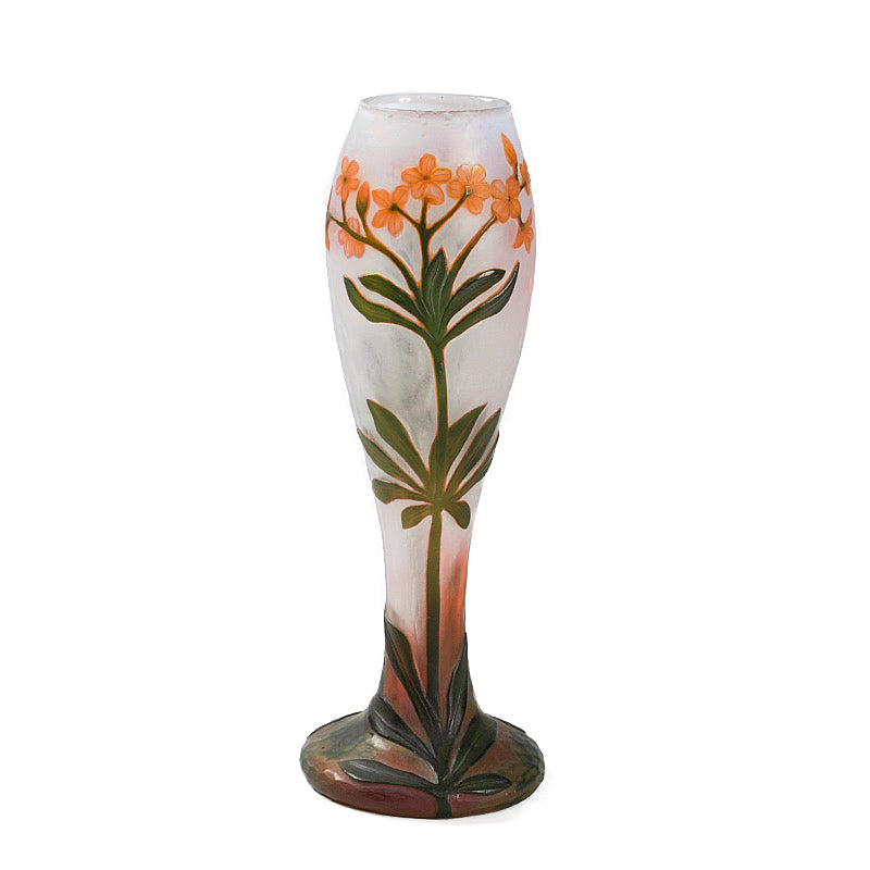 Daum Nancy Wheel Carved Floral Cameo Glass Vase - Antique French Art Nouveau Decorative Vase for Home Decor, Wedding Centerpiece & Luxury Gift