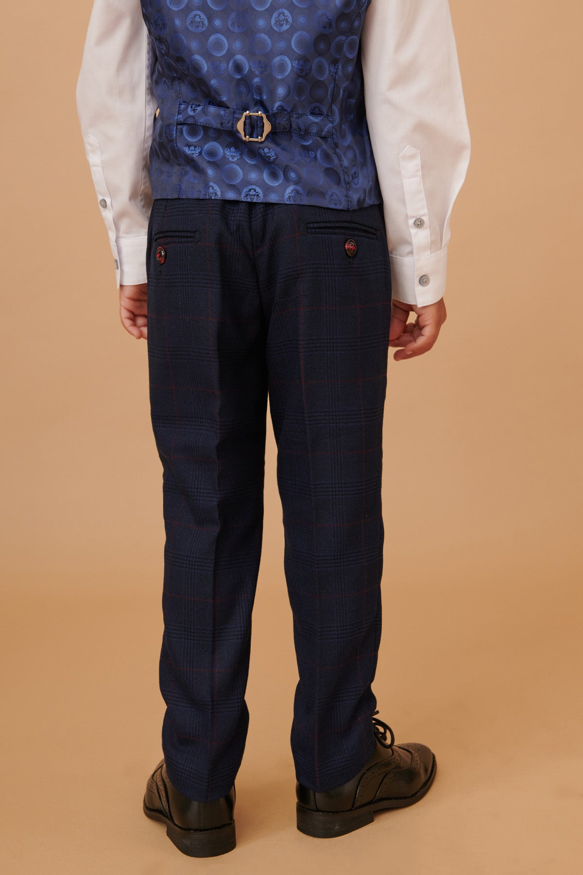 EDINSON Kids Navy & Wine Check Print 3-Piece Suit for Boys - Formal Occasions, Weddings & Family Photos
