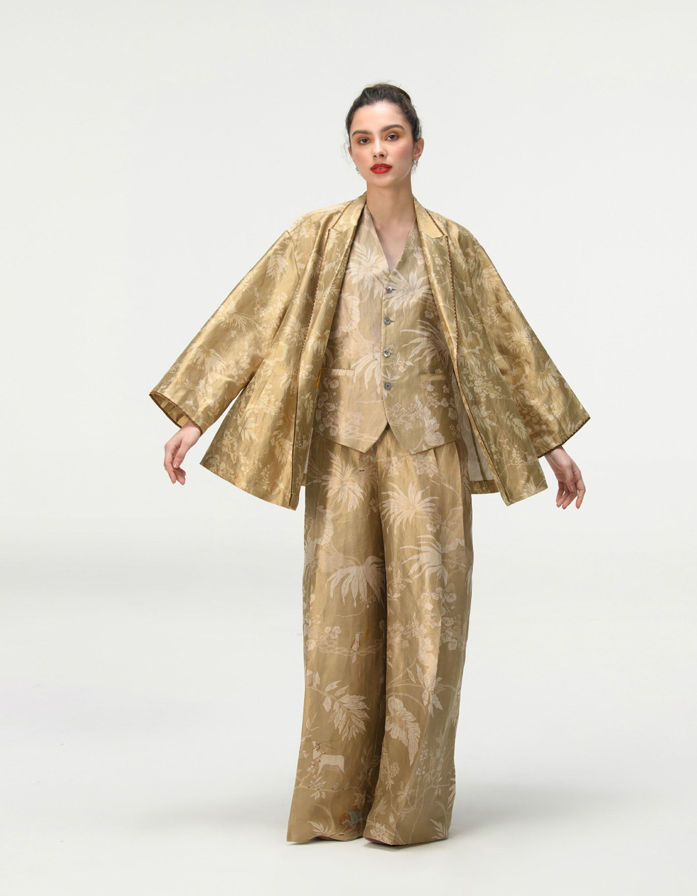 Luxury Silk Brocade Cape Coat in Oyster Grey - Elegant Women's Evening Wrap for Formal Events & Special Occasions
