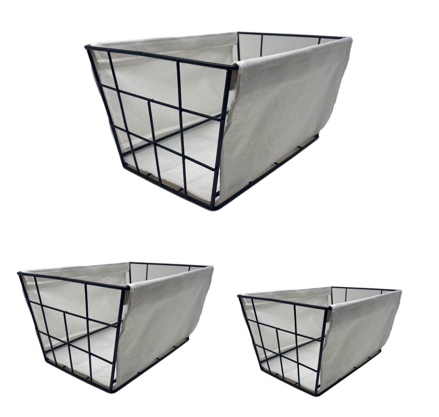 Nifty Nook Farmhouse Storage Baskets Set of 3 with Liner - White Woven Home Organization Bins for Kitchen, Bathroom, and Living Room Storage