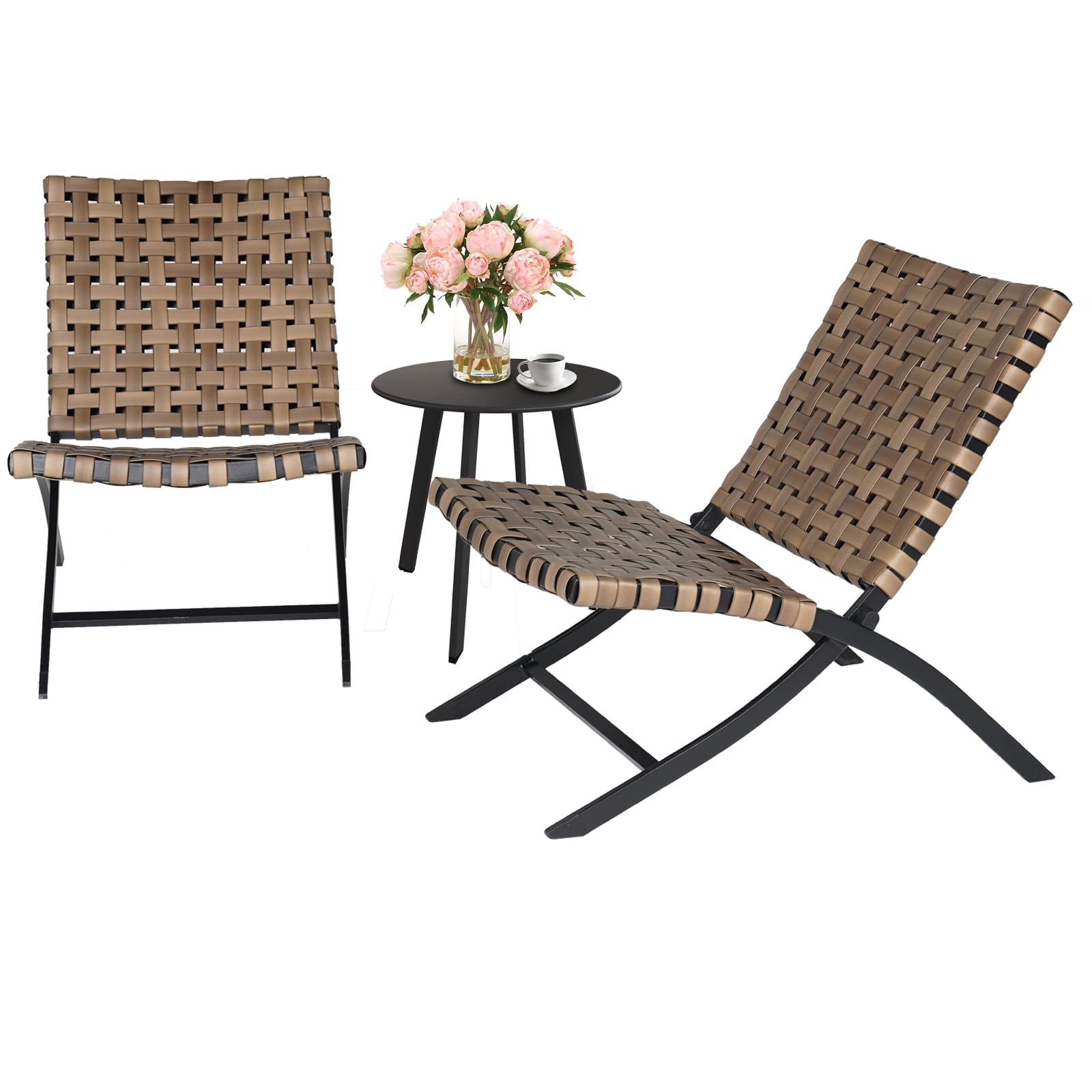 Grand Patio 3-Piece Wicker Patio Furniture Set - Foldable Outdoor Chairs with Lounge Seating & Side Table - Perfect for Balcony, Garden, Poolside and Backyard Relaxation