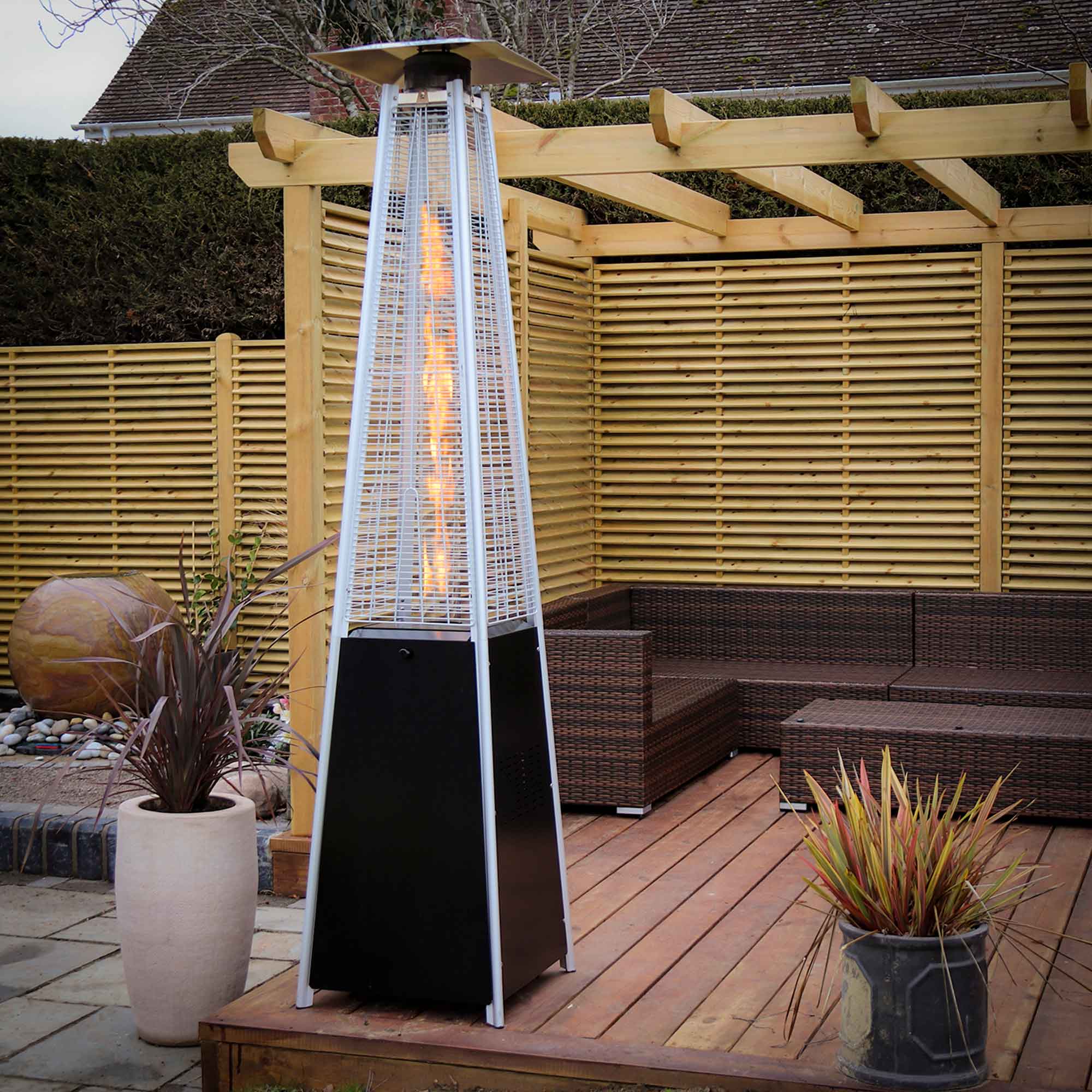 13kW Pyramid Gas Patio Heater for Outdoor Commercial & Home Use - Includes Protective Cover (Black, Model DG224) - Perfect for Restaurants, Backyards & Patio Parties