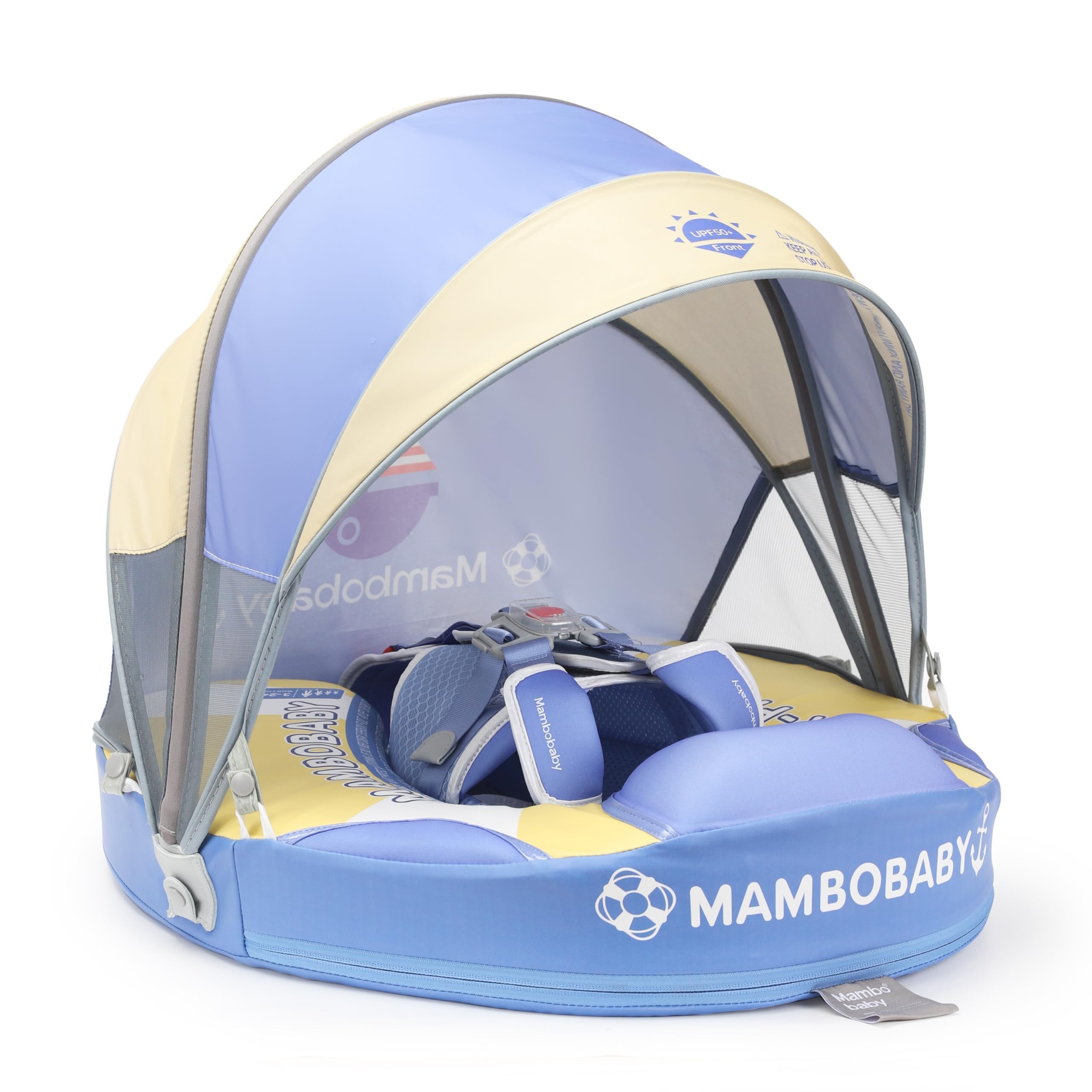 **Mambobaby Baby Pool Float with Canopy & Tile - Non-Inflatable Infant Swim Trainer Ring for Toddlers 3-24 Months - Adjustable Strap for Boys & Girls - Perfect for Beach, Pool & Summer Water Play**