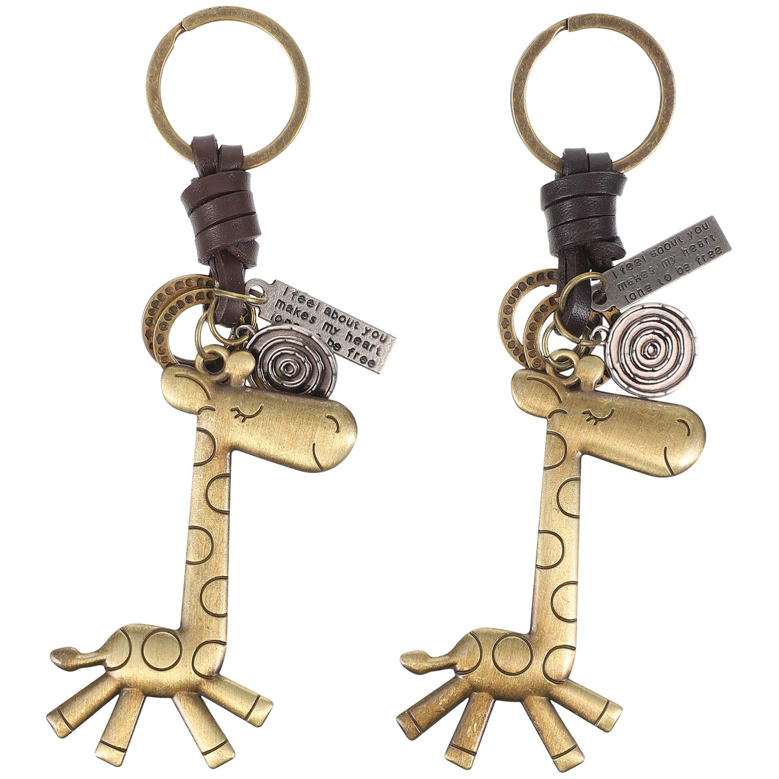 VORCOOL 2-Pack Cute Giraffe Keychains - Decorative Leather & Alloy Cartoon Animal Key Rings - Friendship Gifts for Backpack, Phone, Purse, Car Keys - Perfect for Birthday, Christmas & Party Favors