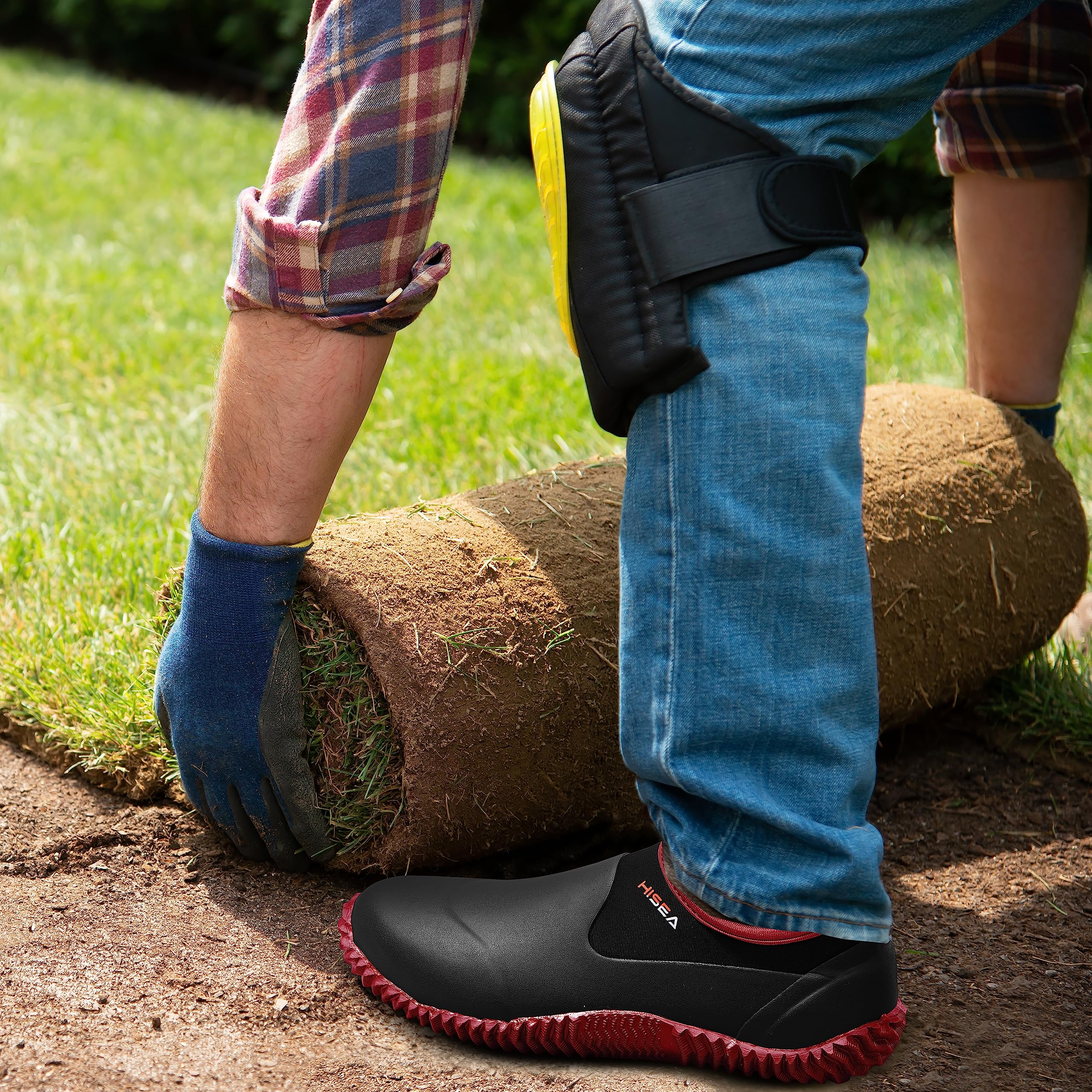 HISEA Unisex Waterproof Garden Shoes - Slip-On Ankle Rain Boots for Men & Women, Rubber Neoprene Outdoor Boots for Gardening, Farming, Camping, Car Washing, Lawn Care, Yard Work - Perfect for Wet Conditions & Outdoor Activities