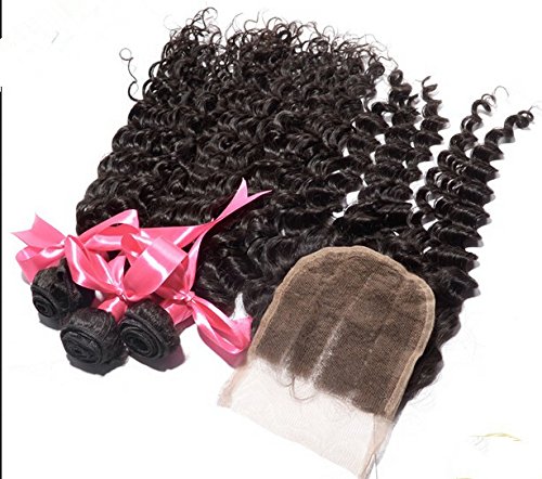 **Wholesale 8A Mongolian Virgin Remy Human Hair Bundles (3 Bundles) with 4x4 Lace Closure - Deep Wave Natural Color by DaJun (8